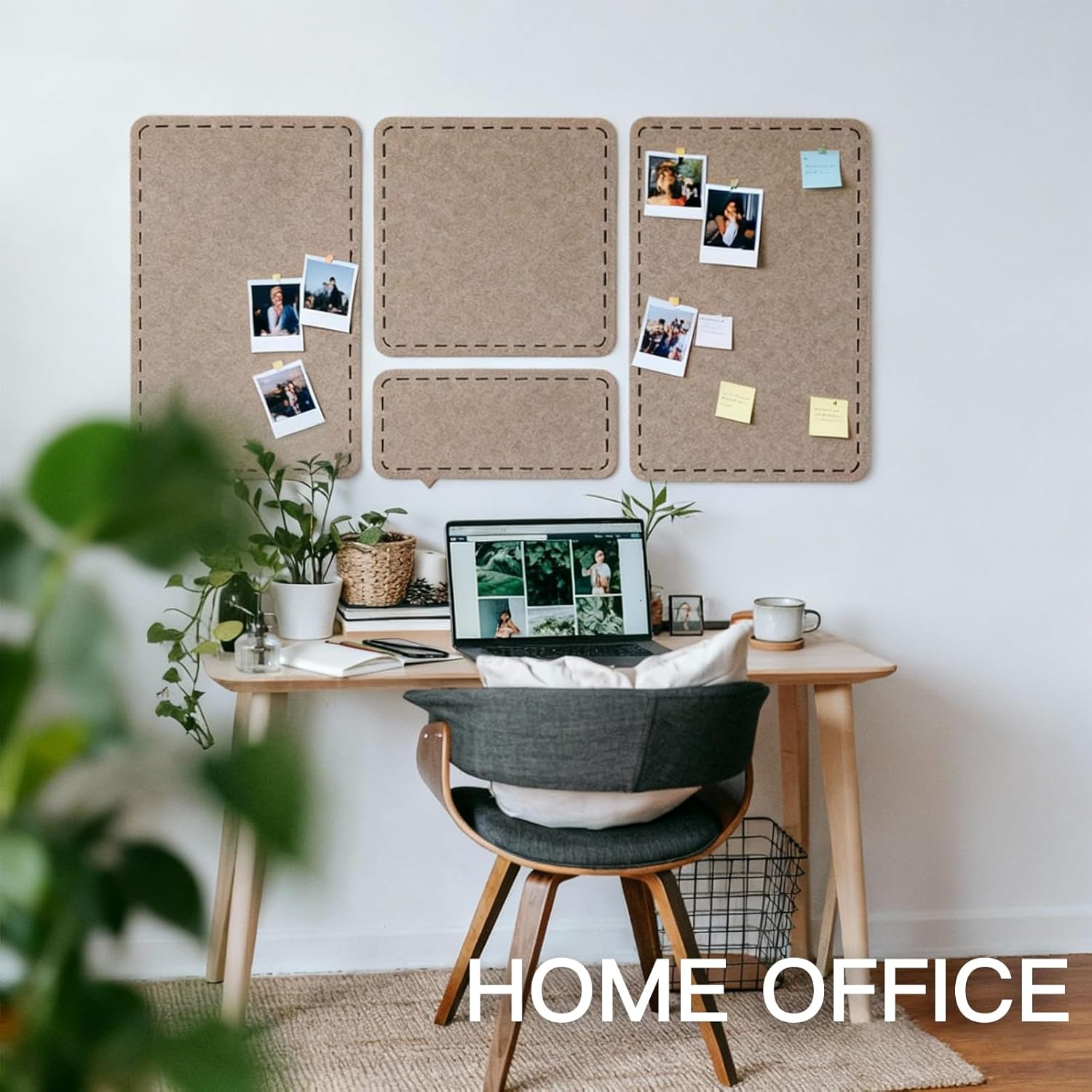 Large Cork Boards for Walls - 48"x24"Felt Bulletin Board 4pcs Modular Vision Board, Self-Adhesive Pin Board for Wall Decor, Memo Board for Office & Home - Sandstone Sandstone 24"x48"