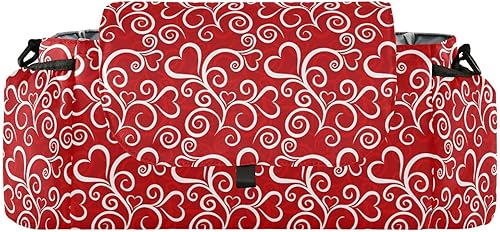 GuoChe Stroller Caddy Organizer With Cup Holder Red Hearts Lovely Happy Valentine's Day Caddy With Cup Holder With Non-Slip Shoulder Strap &