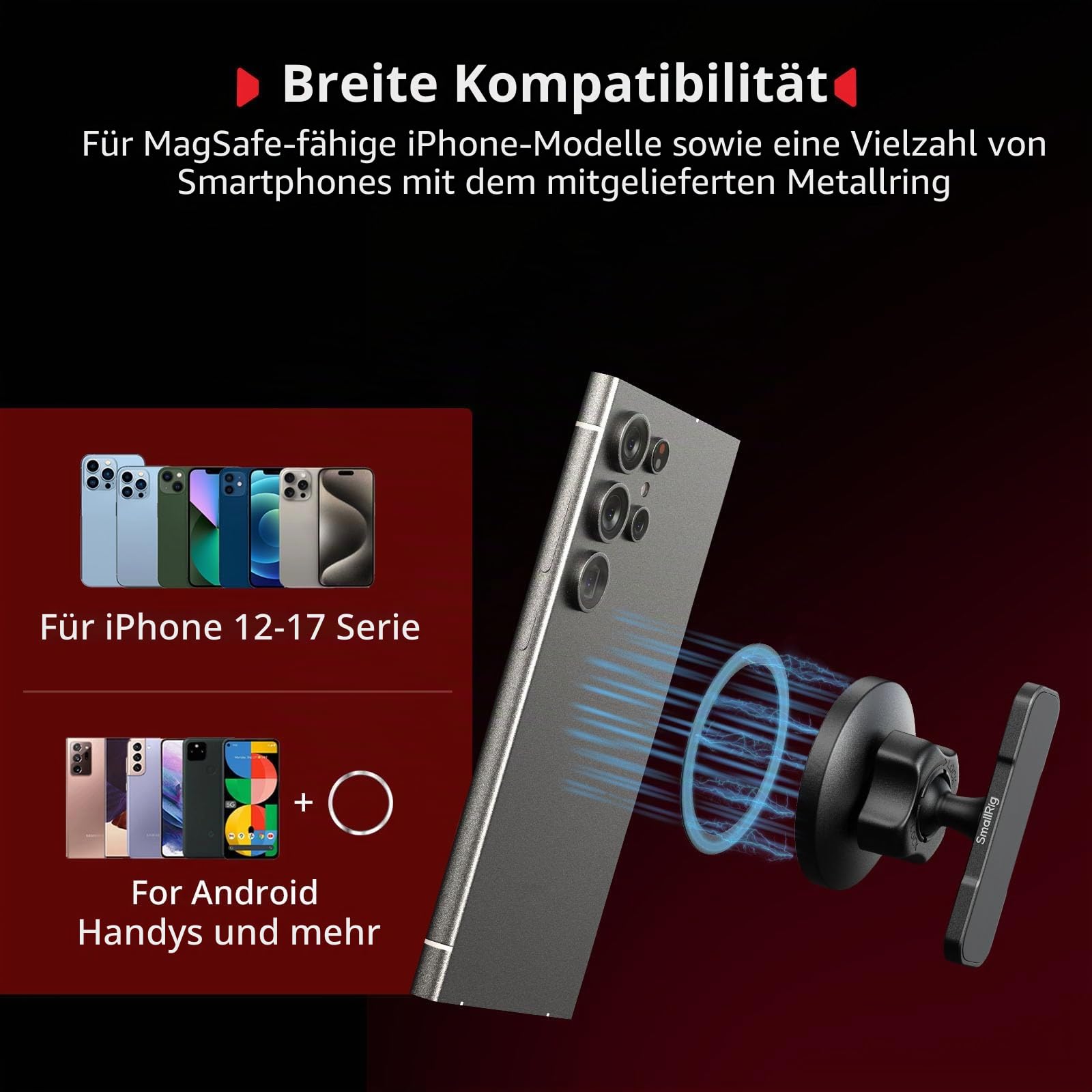 SMALLRIG Magsafe Magnetische Handyhalterung Fitness Gym 360°-Kugelkopf Verstellbare Handy Halterung doppelseitiges Magnetdesign, Tragbarer Telefonhalter für iPhone/Huawei/Xiaomi für Samsung – 5460