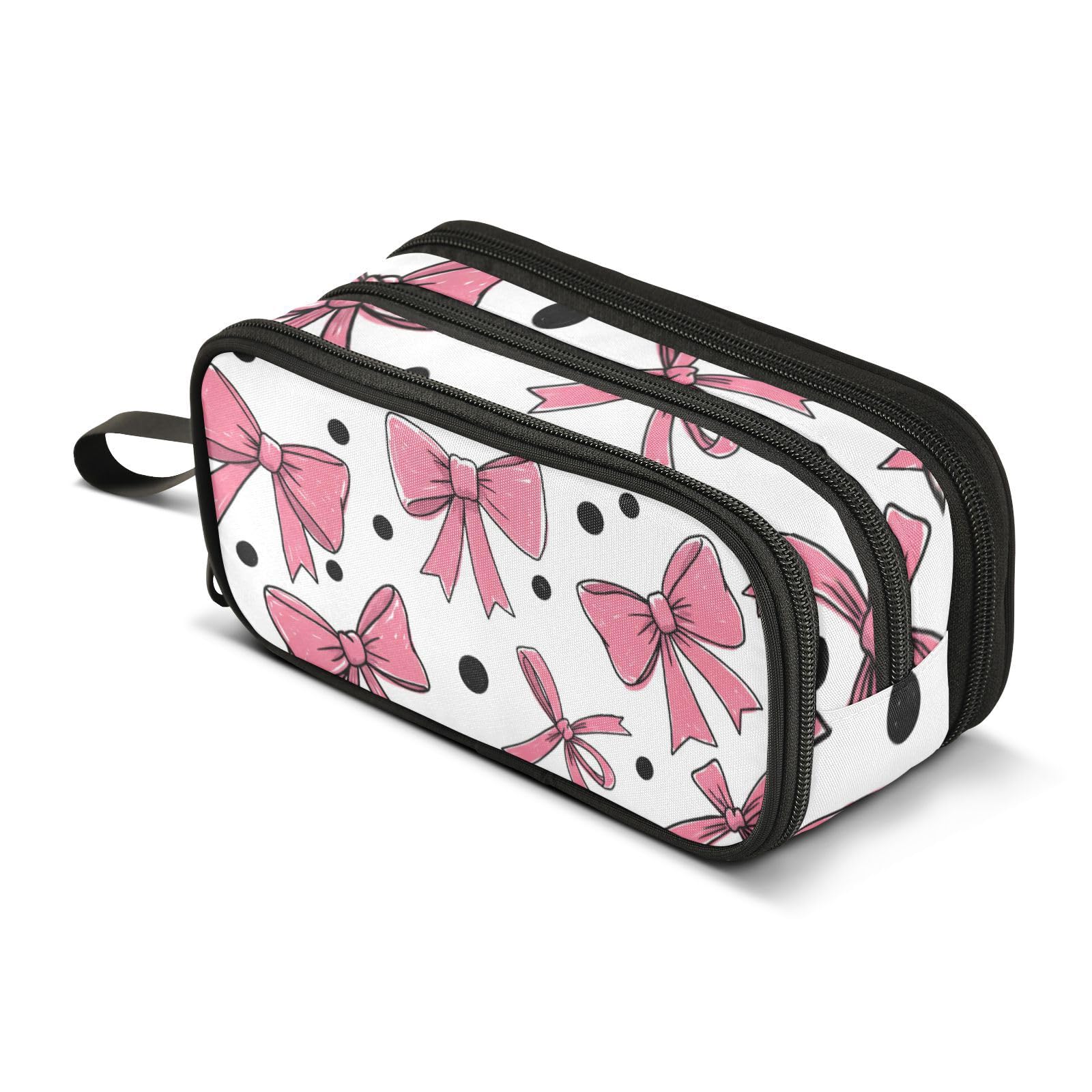 ISAOA Big Capacity Pencil Cases Cute Beautiful Pink Bows Pouch Bag Large Pen Bag Stationery Bag for Girls Boys Student Adults Zipper Pencil Pouch