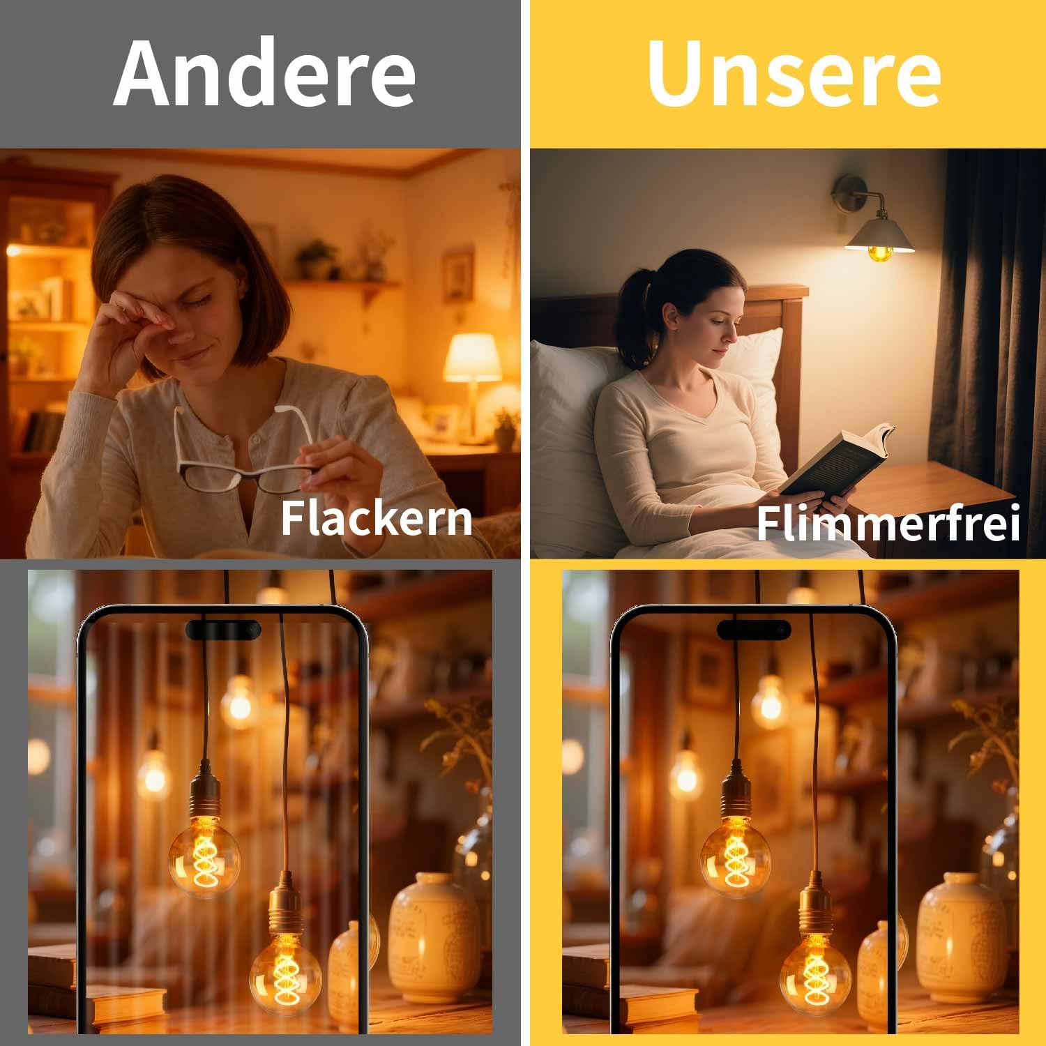 Edison Vintage Glühbirne E27,E27 LED Vintage 4W G80 2700K Warmweiss Retro Glühbirne LED Filament Lampe für Retro Beleuchtung im Wohnzimmer/Schlafzimmer/Esszimmer - Bernstein, 6 Stück