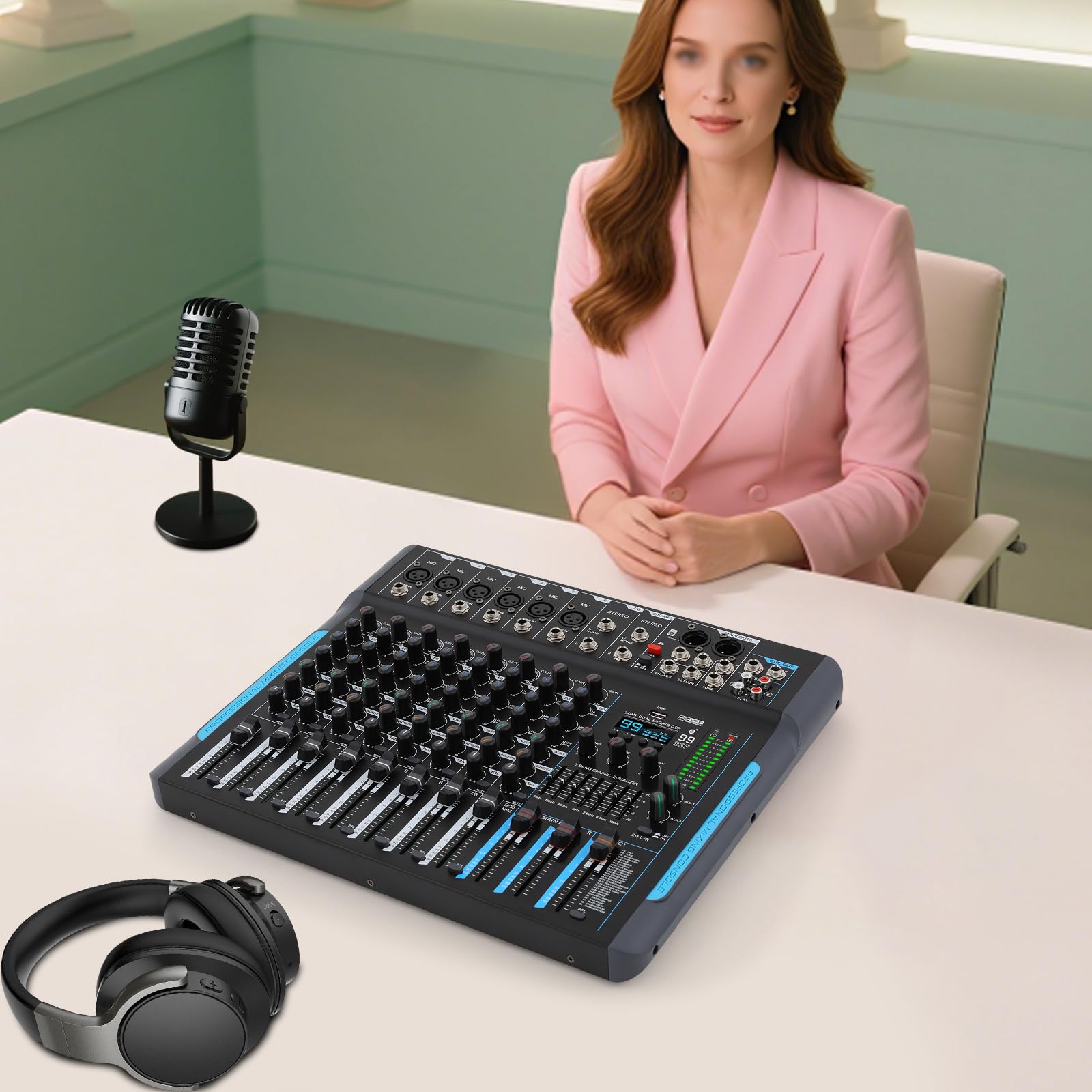 Mixer audio DJ a 10 canali, sistema di console, mixer audio DJ mixer, mixer audio stereo con 10 canali, per palcoscenico KTV, professionale per feste di registrazione