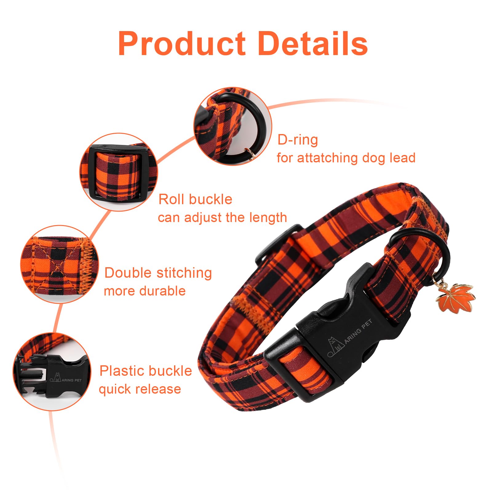 ARING PET Halloween Dog Collar, Cute Autumn Plaid Dog Collar - Image 3