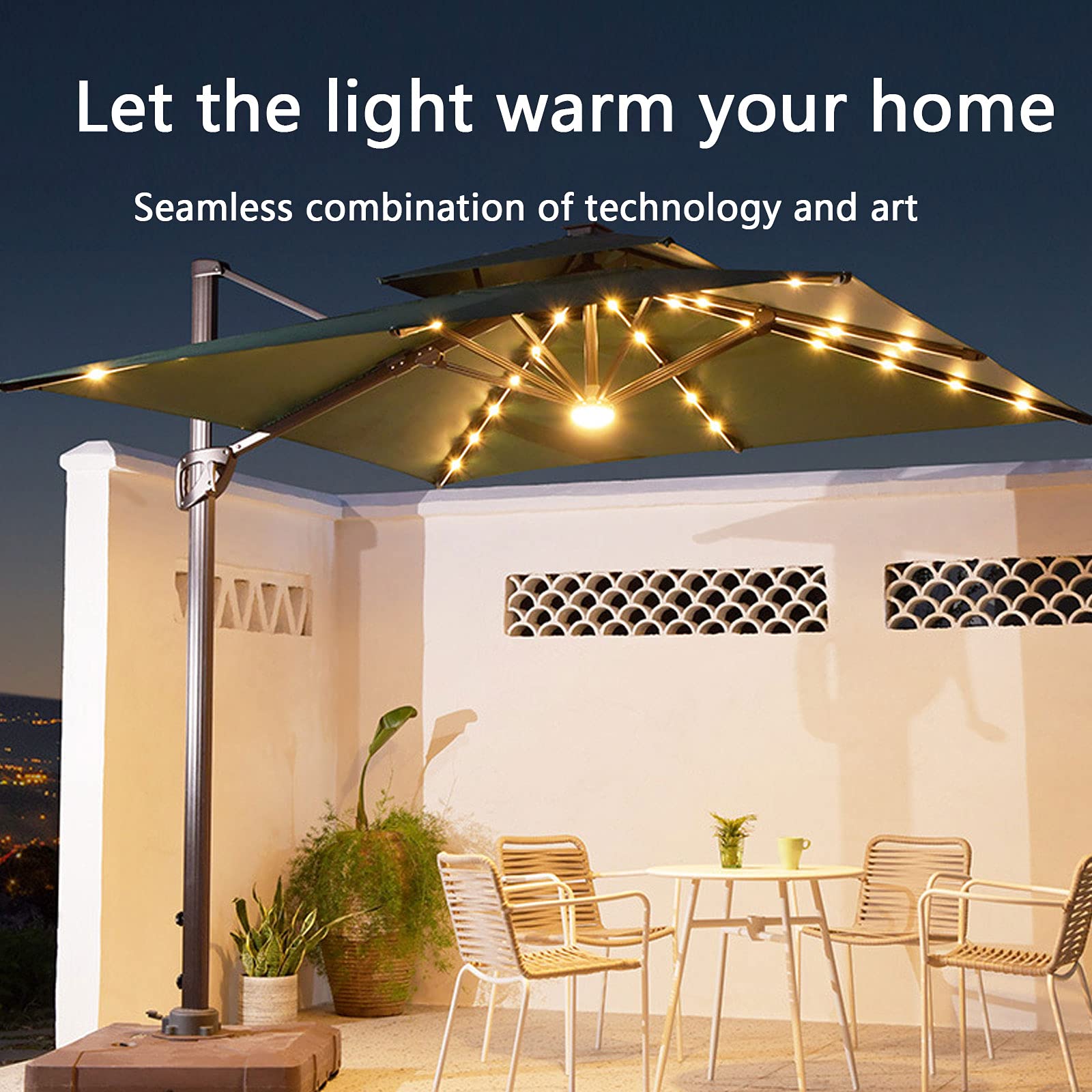 COSTWAY Ombrellone da Giardino con Luci LED, Diametro 3M, Ombrellone da Esterno con Inclinazione Regolabile e 8 Costole, Protezione UV, Ideale per Piscina, Balcone, Giardino, Bar (Blu