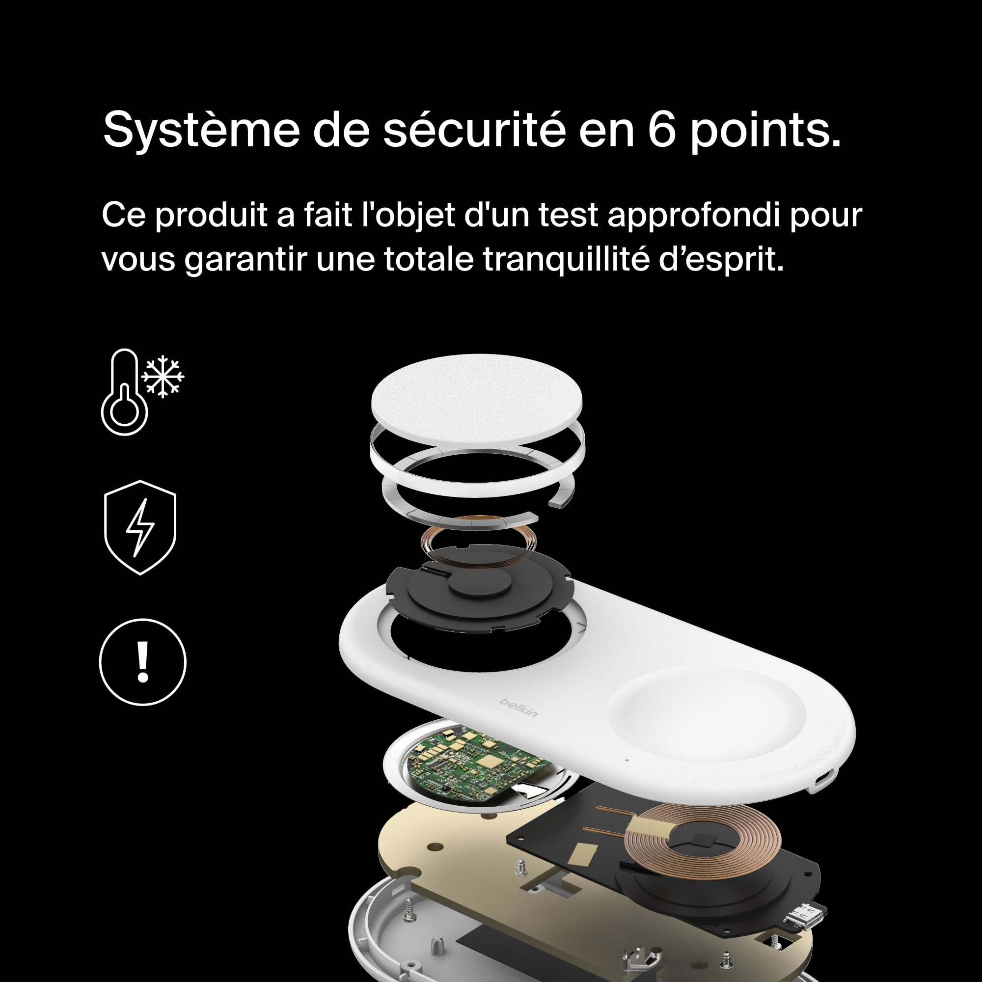 Belkin BoostCharge Pro Station de Recharge 2-en-1 avec Qi2, Recharge Rapide 15W, Chargeur sans Fil pour l'iPhone 17, iPhone Air, Pixelsnap, Les AirPods, et Tout Appareil MagSafe - Blanc