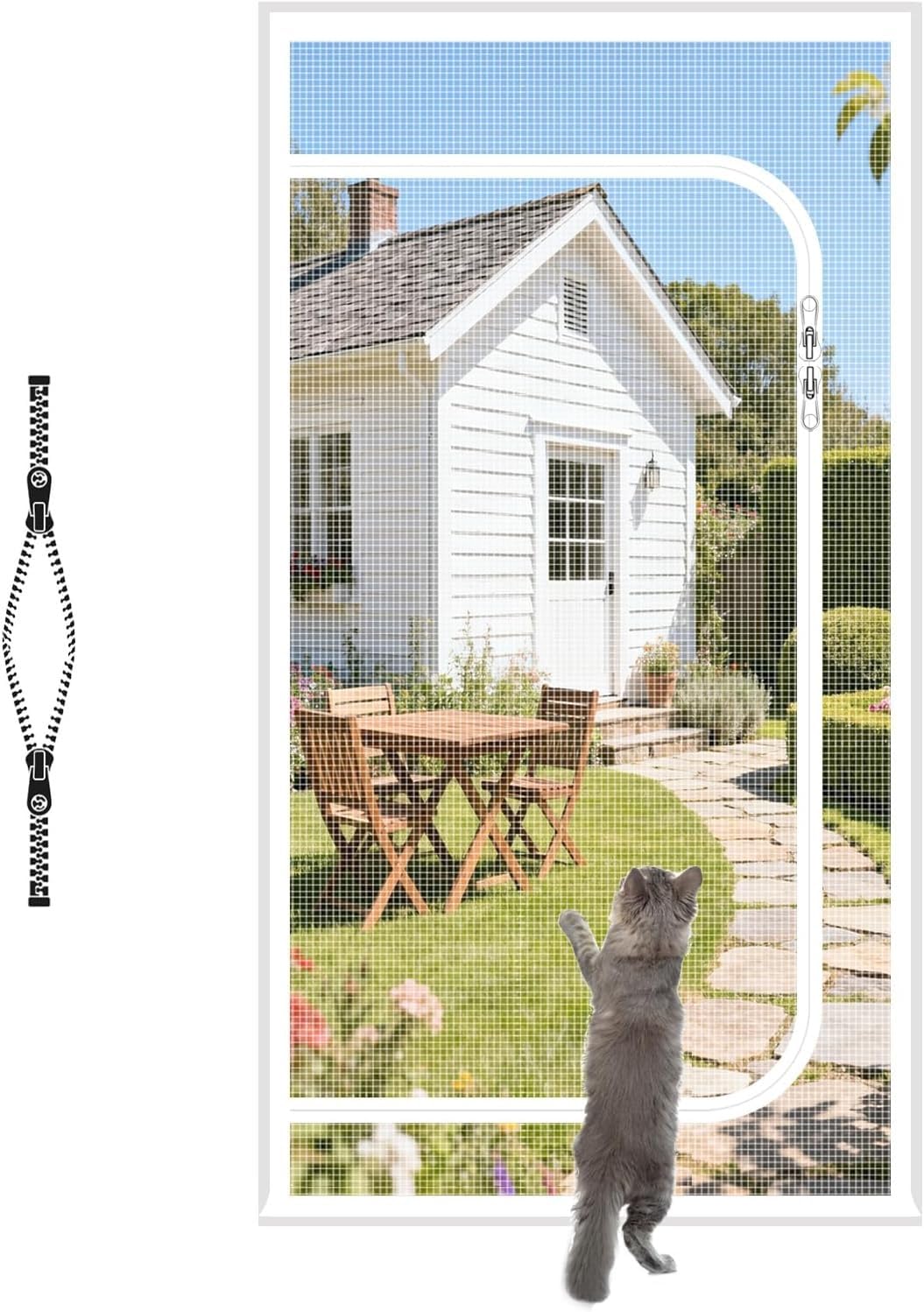 Reinforced Cat Gate Door 90x210cm - Pet Safe Mesh With Zipper For Dogs And Cats(95x205cm)