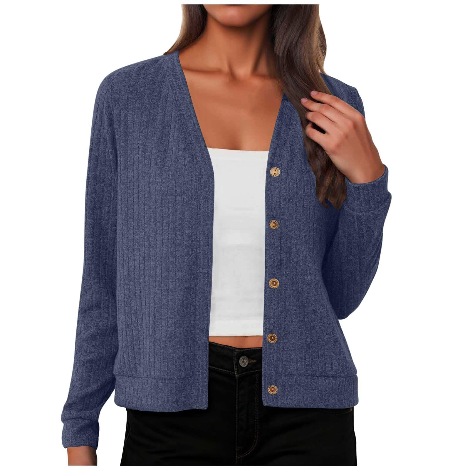 Womens Cardigan Long Sleeve Button Down Casual Solid Color Open Front Sweater Classic Lightweight Loose Fit Outfits