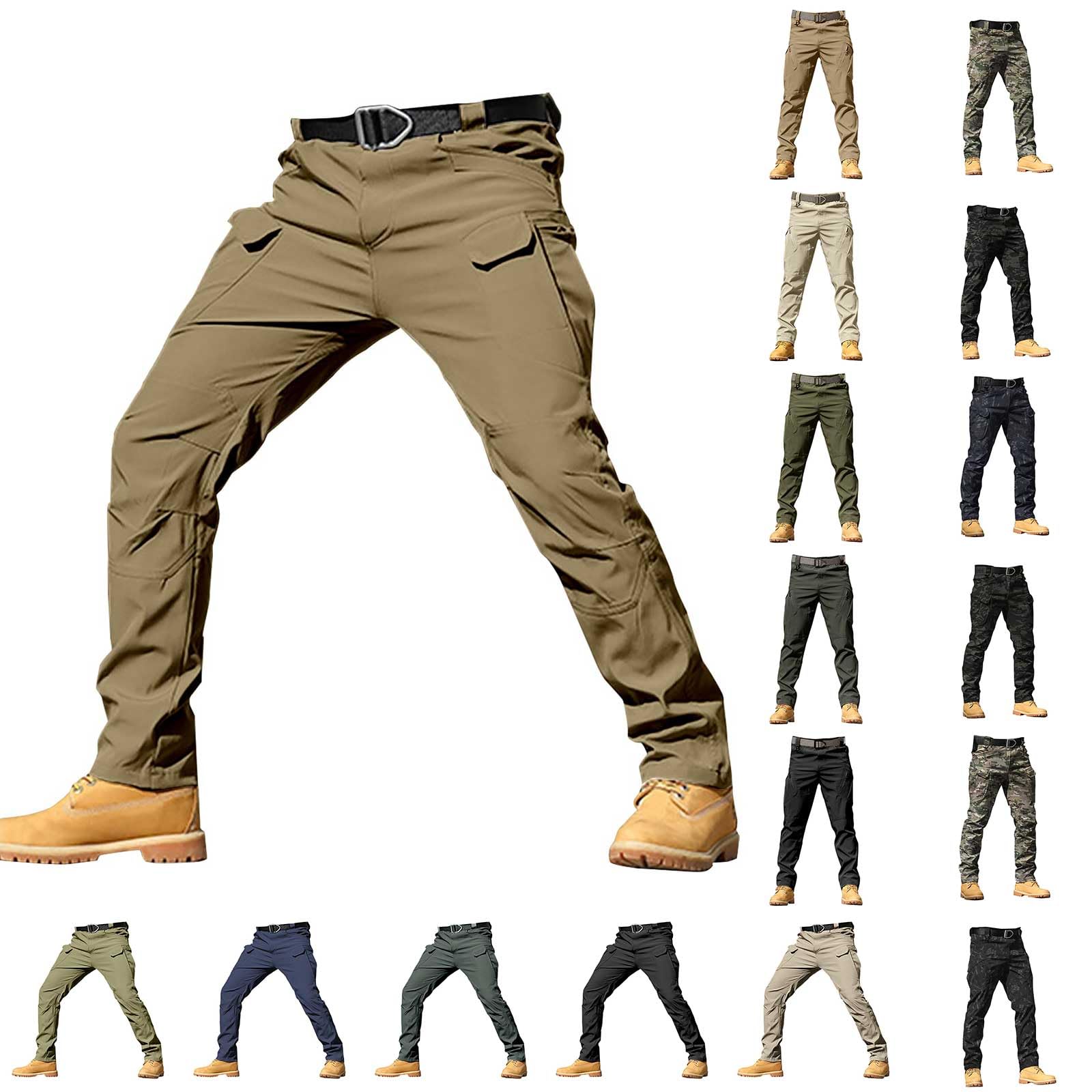 UwdiohqWaterproof Solid Trousers for Men UK Mens Cargo Casual Lightweight Oversize Trousers Pants Men's Outdoor Stretch Overalls with Large Pockets Funcation Cargo Trousers for Men UK