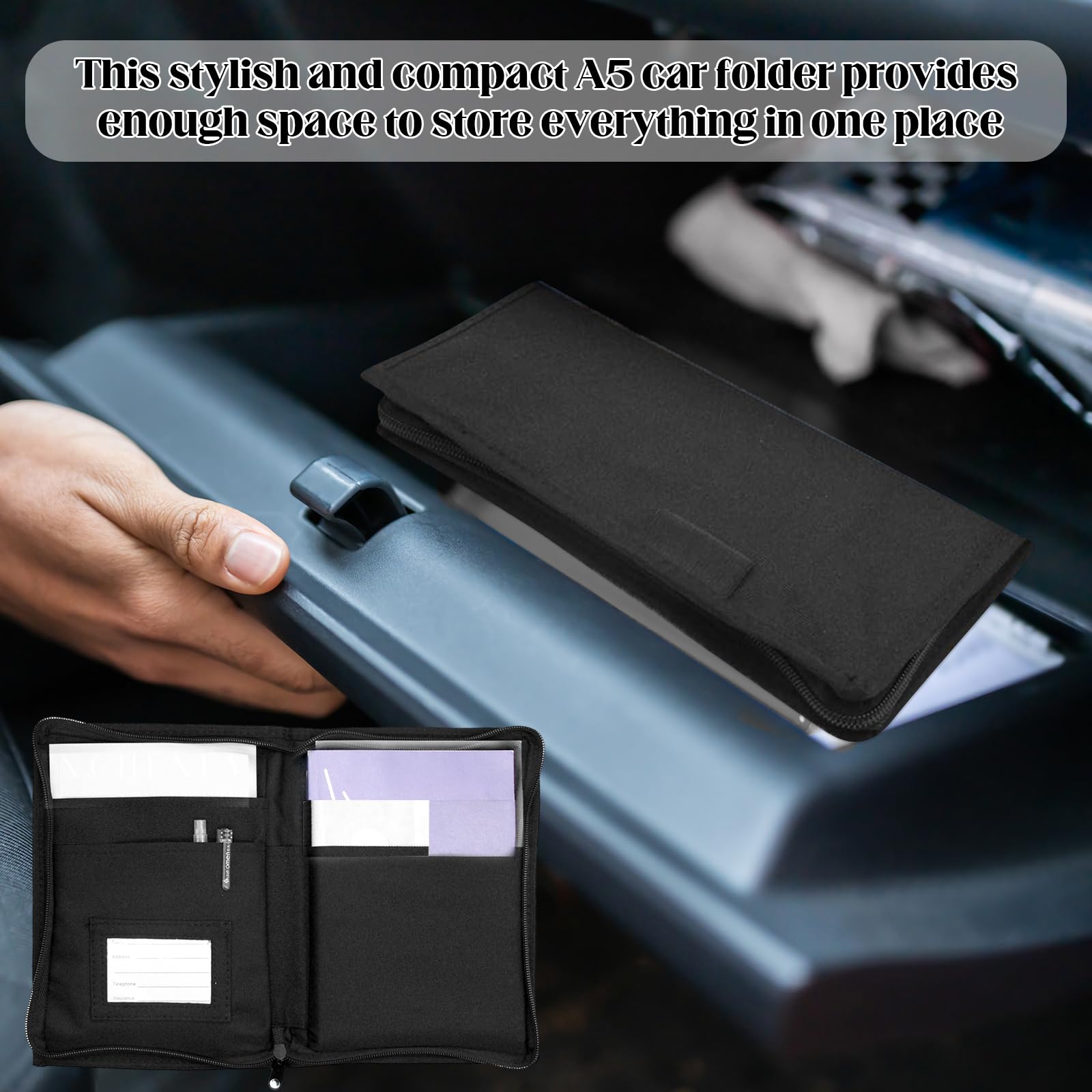 WiDream Carpeta De Coche, Organizador De Guantera, Bolsa De Almacenamiento Para Guantera De Coche, Funda Para Documentos De Vehículoscon Múltiples Compartimentos