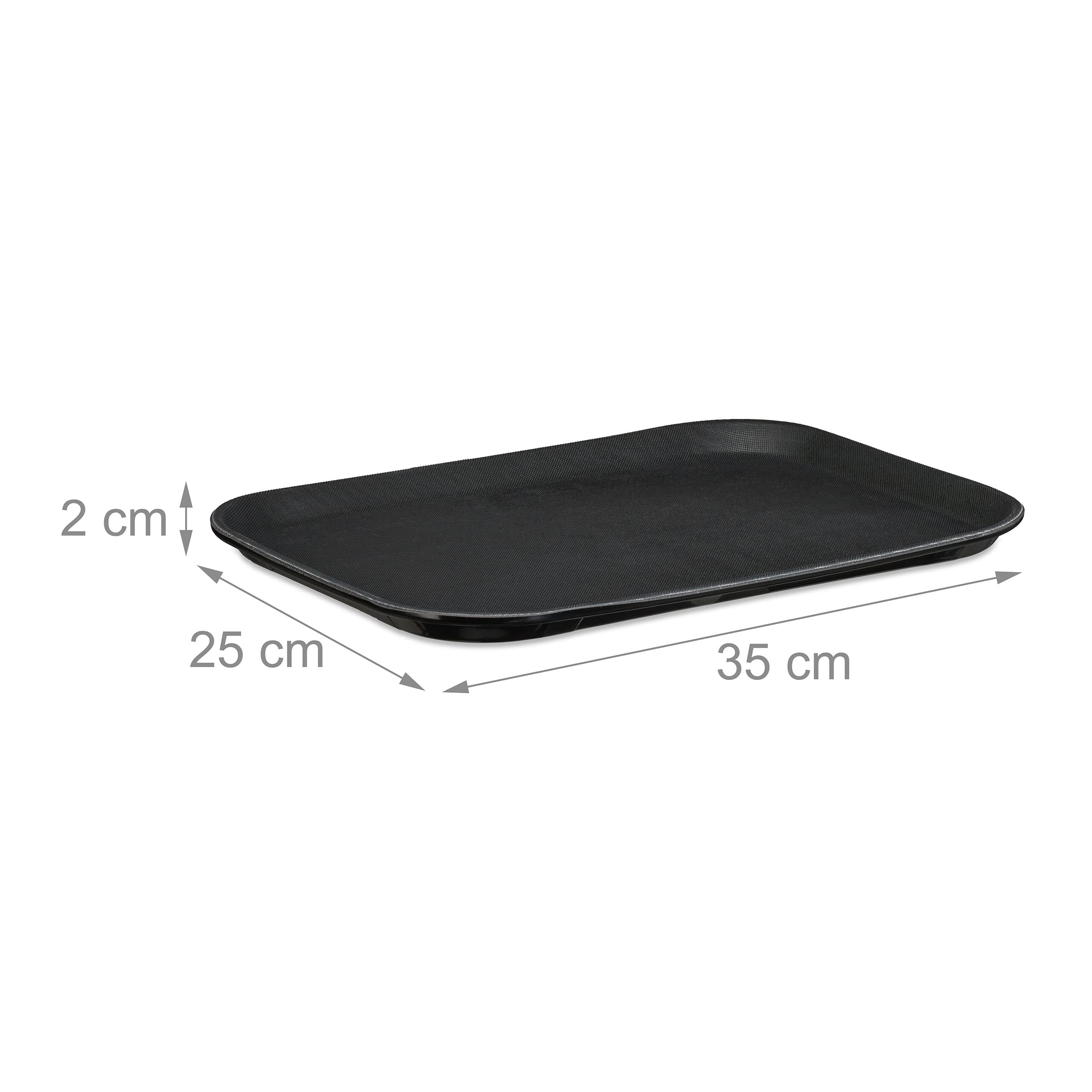 Relaxdays Vassoio Antiscivolo Rettangolare, Set da 3, LxP 35x25 cm, Portata, Servizio Ristorante, Bar, Cucina Casa, Nero