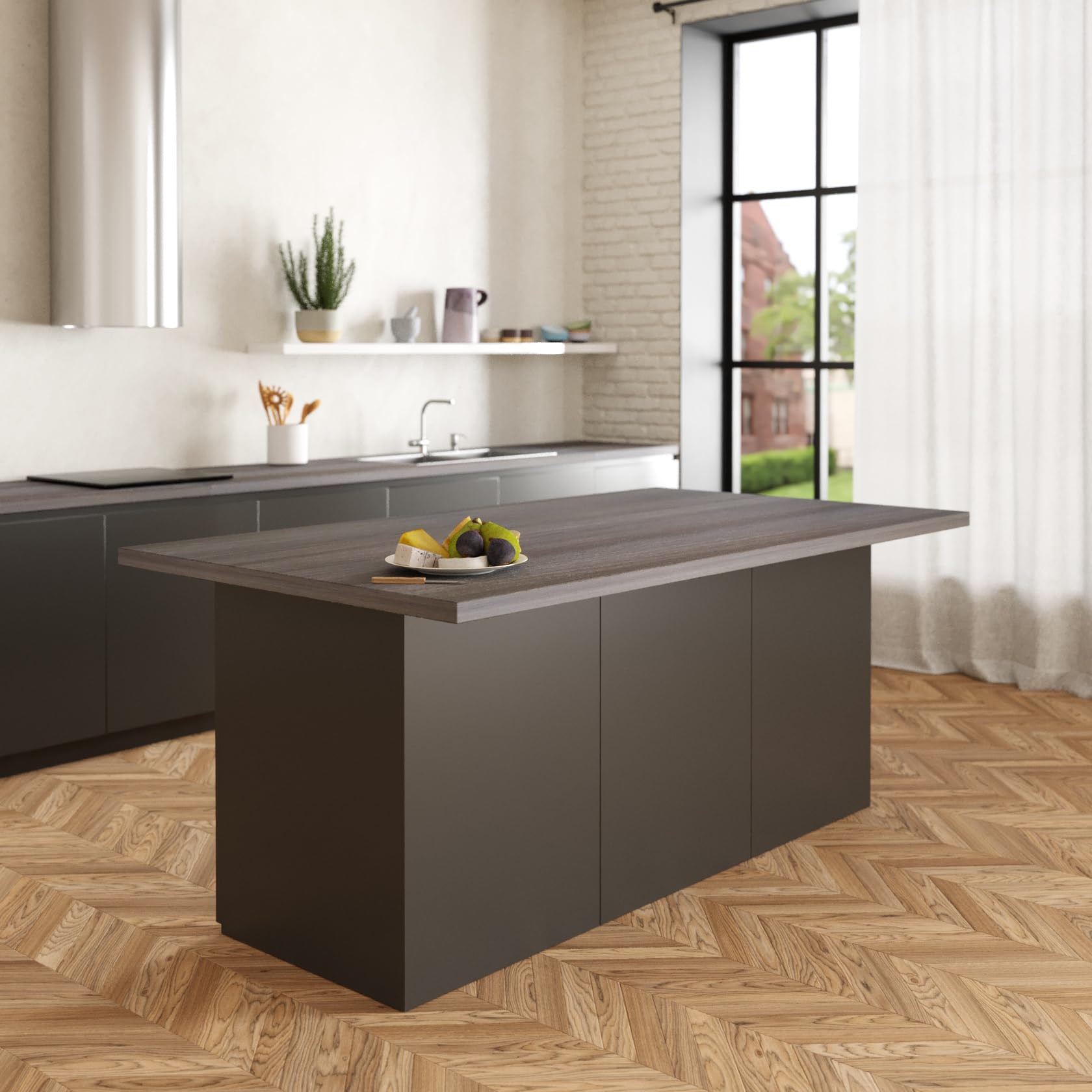 VE.CA - Isola Cucina Erika con Piano Lavoro 120x170x85 cm, Made in Italy - Mobile Cucina Moderno, Credenza con 3 Ante - Ideale come Tavolo da Pranzo - Rovere Grigio