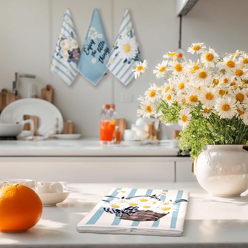 Miniatura 7 de Boyiee Juego de 6 paños de cocina con diseño de margaritas y rayas de margaritas, absorbentes y florales, 24 x 16 pulgadas, regalos de cocina,