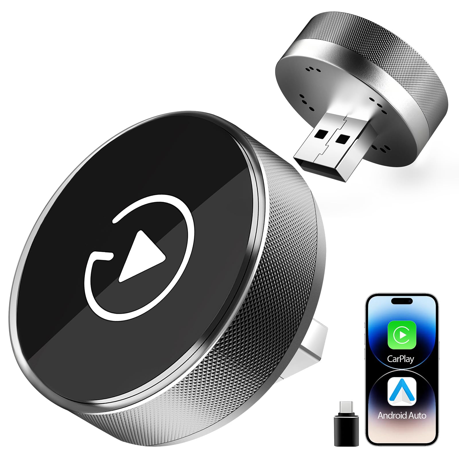 Photo 1 of 2-in-1 Wireless CarPlay Adapter for Apple iPhone & Android, Plug & Play, Auto Connection, No Latency, 2026 Upgarde Converts Wired Carplay Dongle to Wireless Car Play Adapter for iPhone iOS 10+