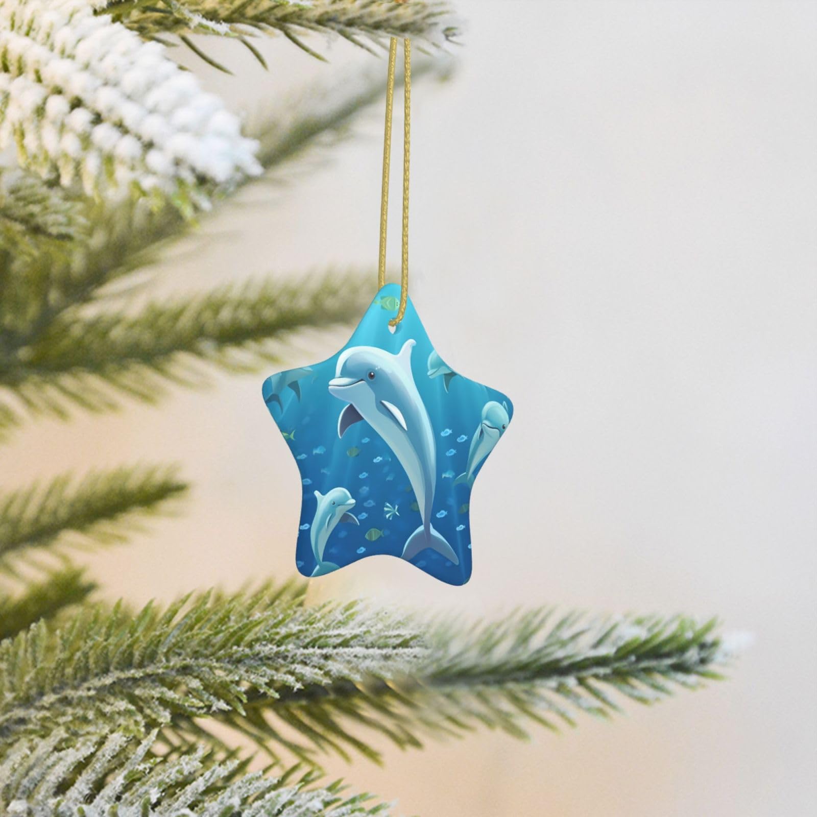 Christmas Tree Decoration Hanging Star Ornament Dolphin Ceramic Ornaments Christmas Tree Decorations Star Pendants for Xmas Tree Winter New Year Wedding Party Supplies