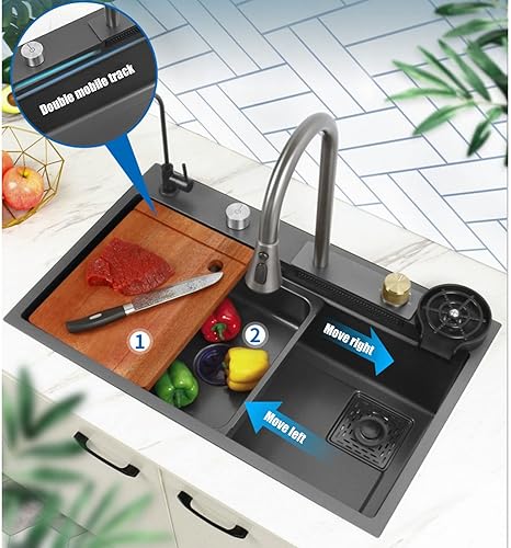 Miniatura 2 de Fregadero de cocina fregadero de cascada volador fregadero doméstico lavabo de lavavajillas estación de trabajo fregadero de cocina con grifo