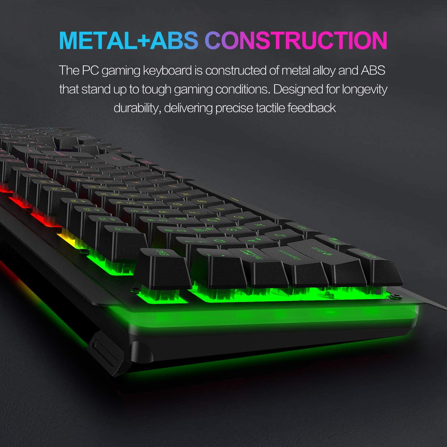 NPET K510 Gaming Keyboard, Wired LED Backlit Computer Keyboard with Ergonomic Wrist Rest, 12 Multimedia Keys & 19 Keys Anti-ghosting USB Full Size Rainbow Keyboard for Laptop/Desktop/PC