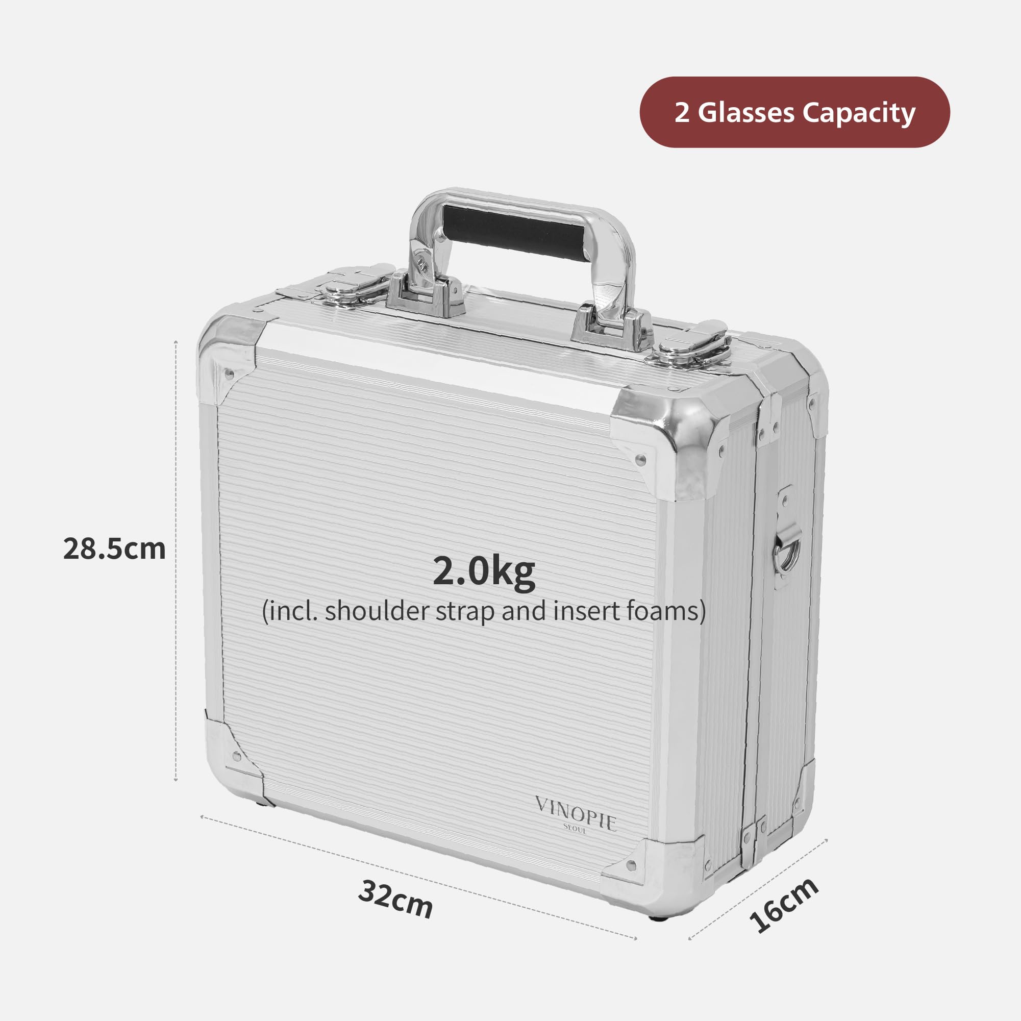 Aluminium-Hartschalen-Etui für Weingläser mit 2 Gläsern für Josephine Nr. 1 und 2 (dunkelgrau, Gläser nicht im Lieferumfang enthalten), schützender Stielglasträger mit präzisionsgeschnittenem