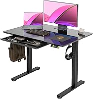 Vista 19 de INNOVAR Escritorio de pie de cristal con cajones, escritorio eléctrico de altura ajustable, pequeños escritorios de pie con almacenamiento, 40