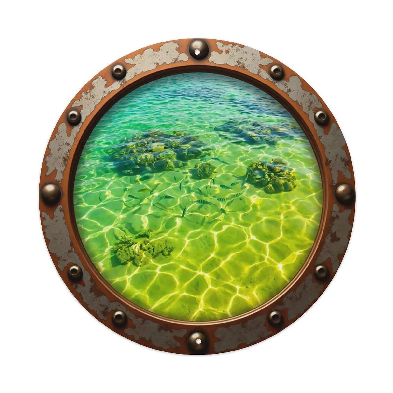 Vintage Porthole Lime Green Nautical Window View Metal Tin Sign