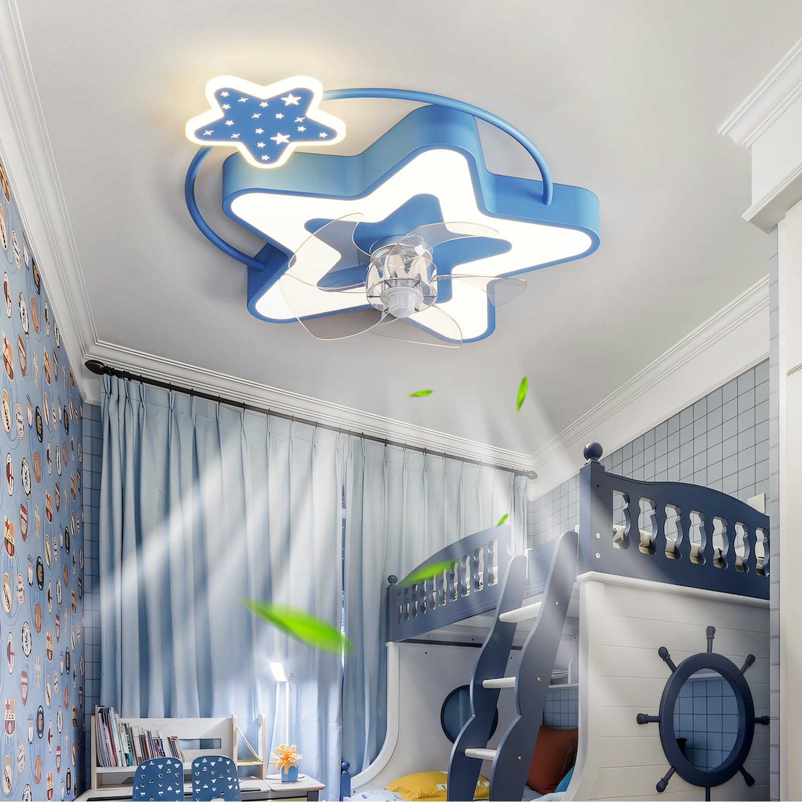LED Lampara Ventilador Techo Niños Estrella Y Mando A Distancia Silencioso Luz Ventilador Techo Smart Regulable 6 Velocidades Ventilador De Techo Con Luz Moderno 40W Dormitorio 5 Palas