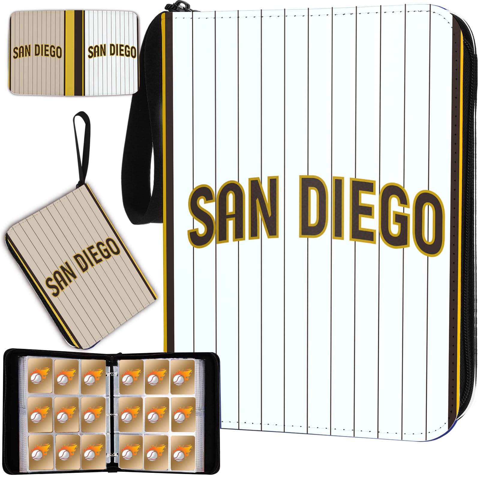 SDYGJS Sammelkarten-Baseball-Kartenbinder mit Ärmeln, 900 Taschen, San Diego Baseball-Sammelkartenhalter, Sammelalbum, Sport-Sammelkarte, 3-Ringbuch, Aufbewahrungsbuch, Ordner, Hülle