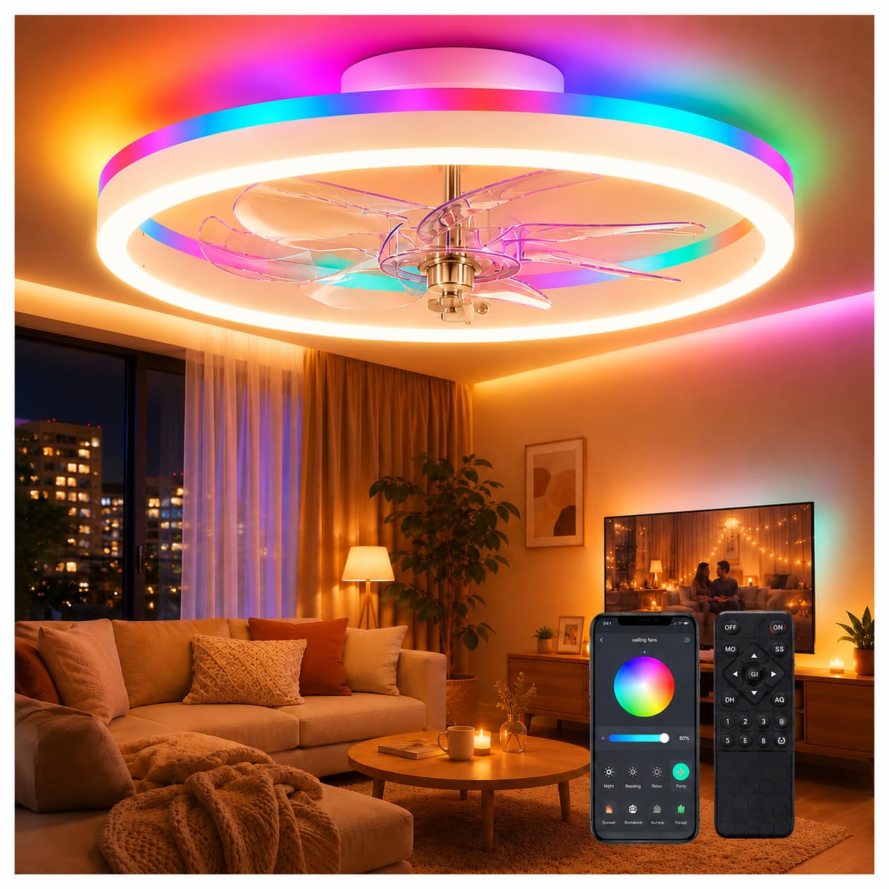 Amazon.co.jp : シーリングファンライト【2026新登場 RGB搭載 10-12畳