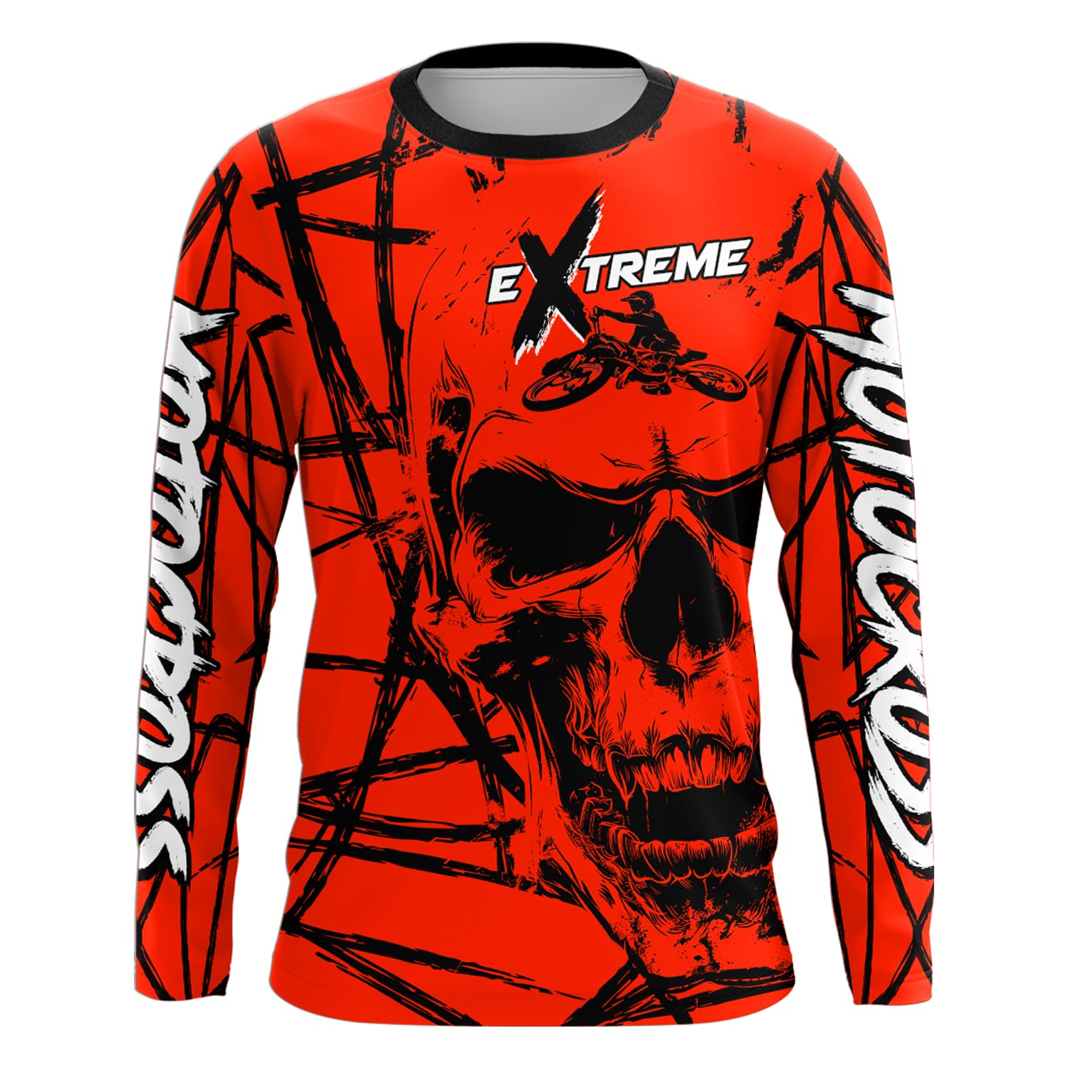 Skull Motocross Racing Jersey Youth Men Women Upf30+ Motorcycle Riding Shirt MX Dirt Bike Jersey Off-Road Shirt Boys Girls (US, Alpha, Small, 5X-Large, Regular, Regular, Red)
