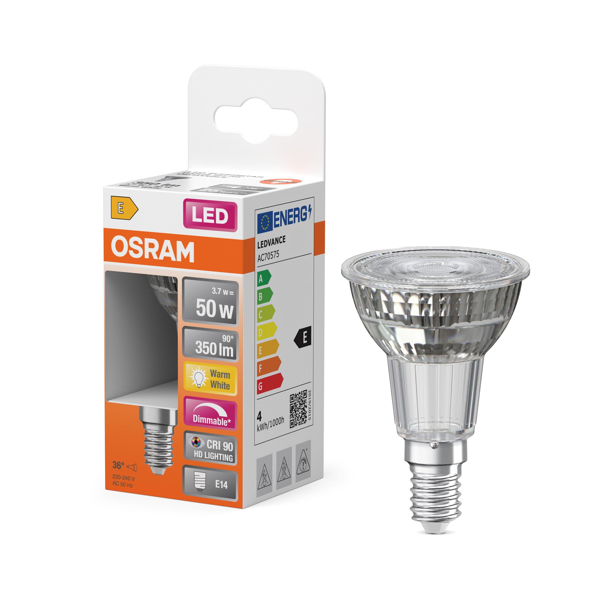 OSRAM Riflettore spot LED Superstar PAR16 50 36° DIM 3,7W E14