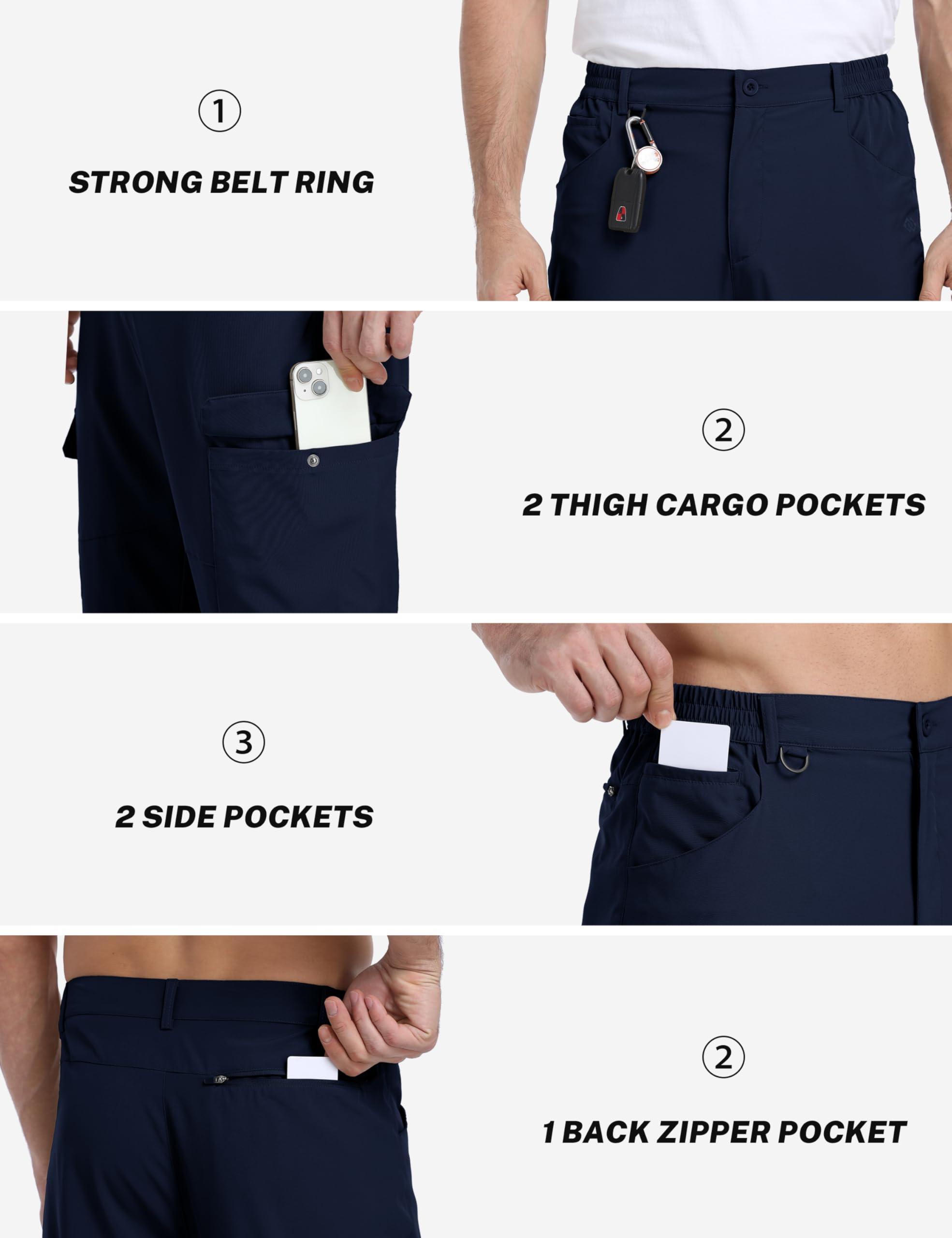 MoFiz Pantalones de senderismo para hombre, ligeros, de secado rápido, transpirables, con 6 bolsillos