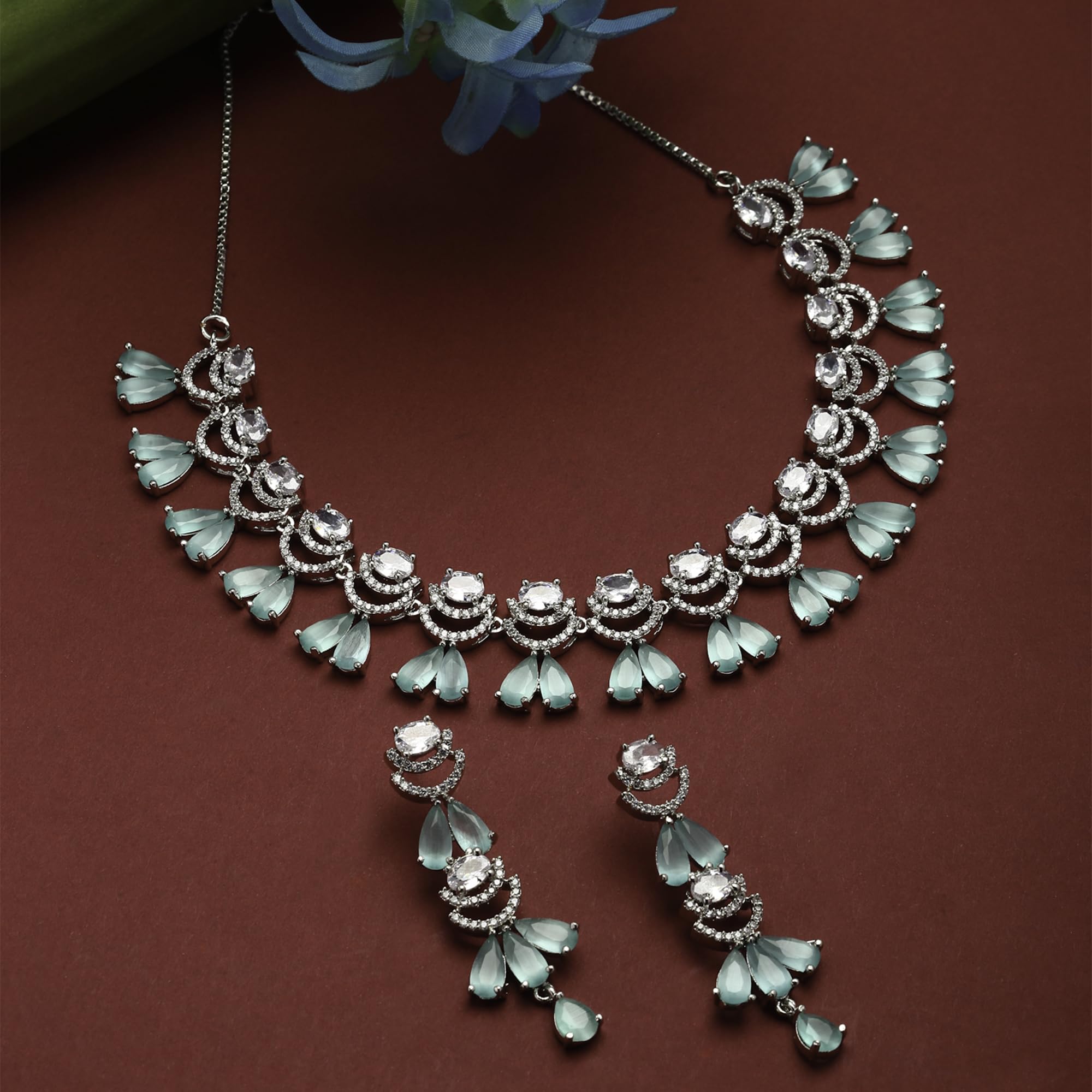 Rhodium-Plated American Diamond Necklace Set