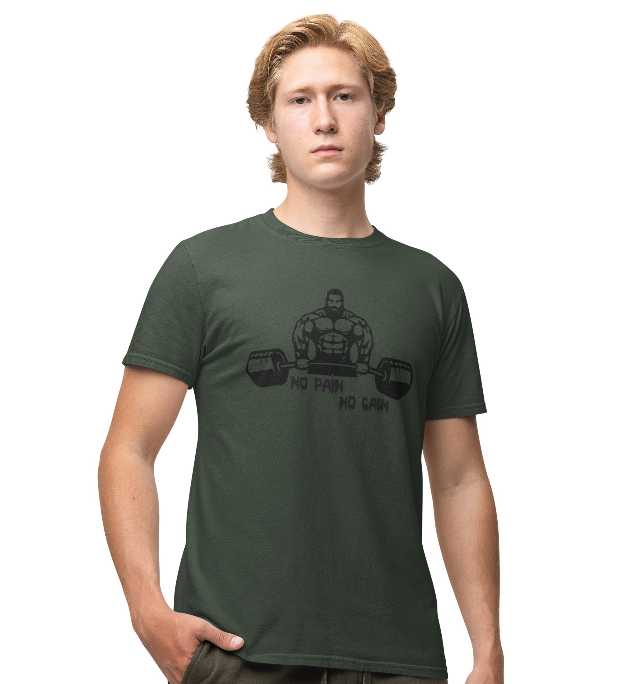 NeviCollections Exercising Bodybuilder Green Round Neck Cotton Half Sleeved Men's T-Shirt with Printed Graphics-image-1