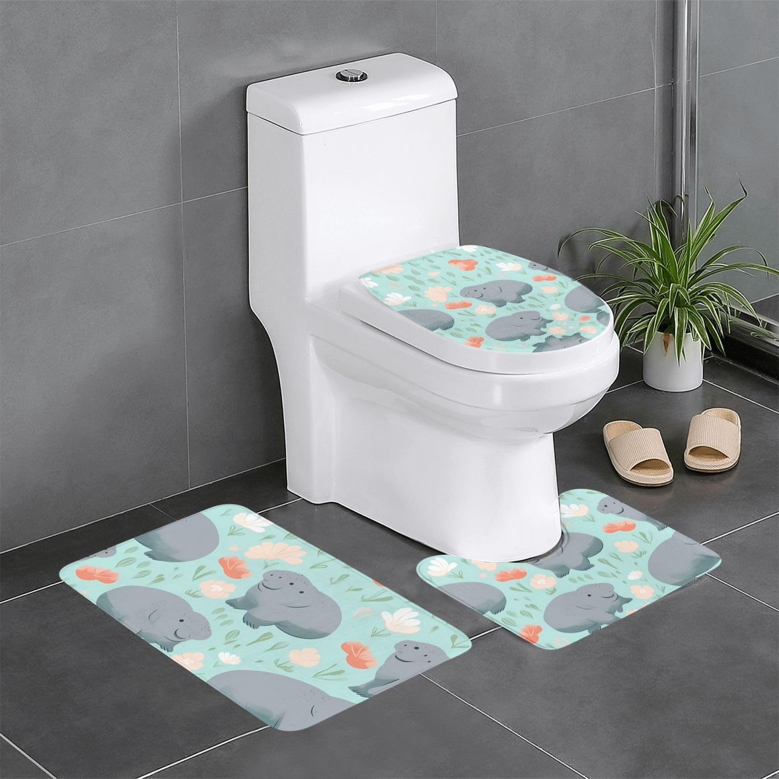 Tapis de salle de bain lamantin ensemble 3 pièces lavabo et toilettes
