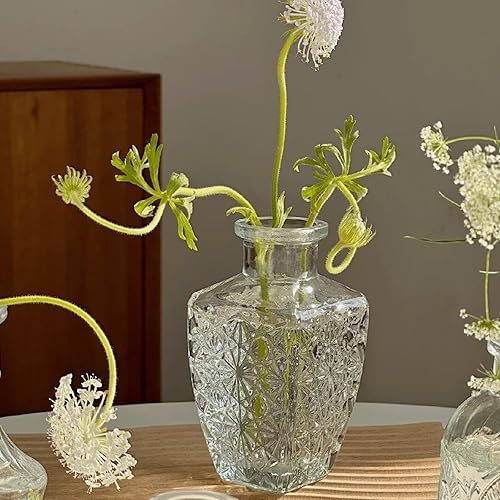 Miniatura 5 de Juego de 12 jarrones de cristal, pequeños jarrones transparentes para centros de mesa, mini jarrones de vidrio a granel, jarrones vintage surtidos