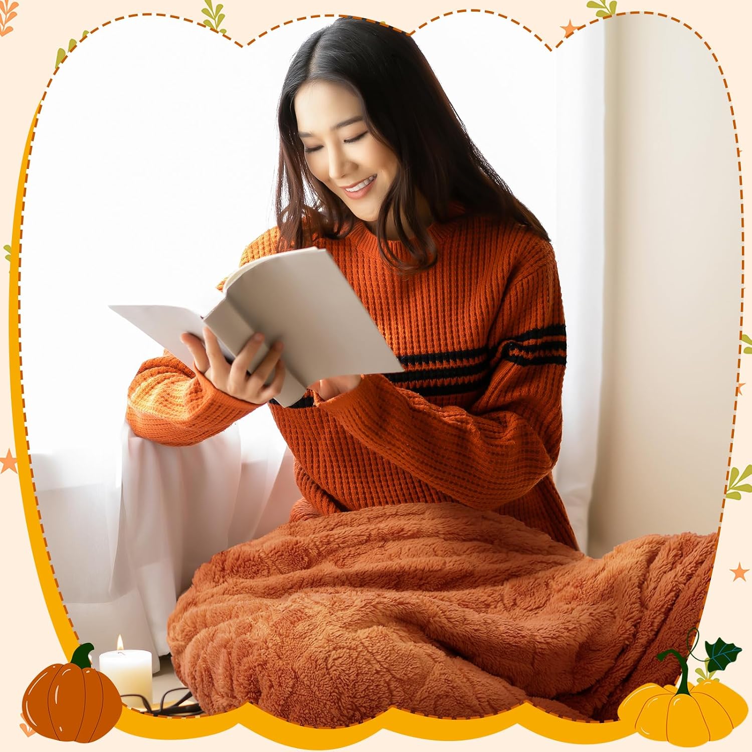 SmoothNovelty Fall Halloween Pumpkin Throw Blanket Fall Decor 50" x 60"