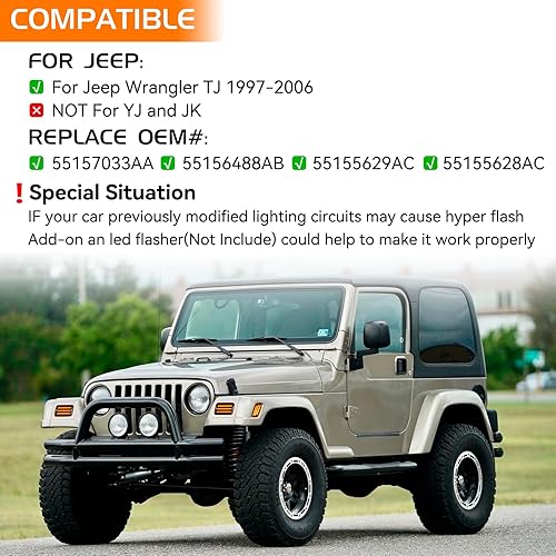 Miniatura 5 de Switchback - Señales de giro LED secuenciales ámbar para parachoques delantero, luz blanca DRL lateral para Jeep Wrangler TJ 1997-2006, 4 luces de