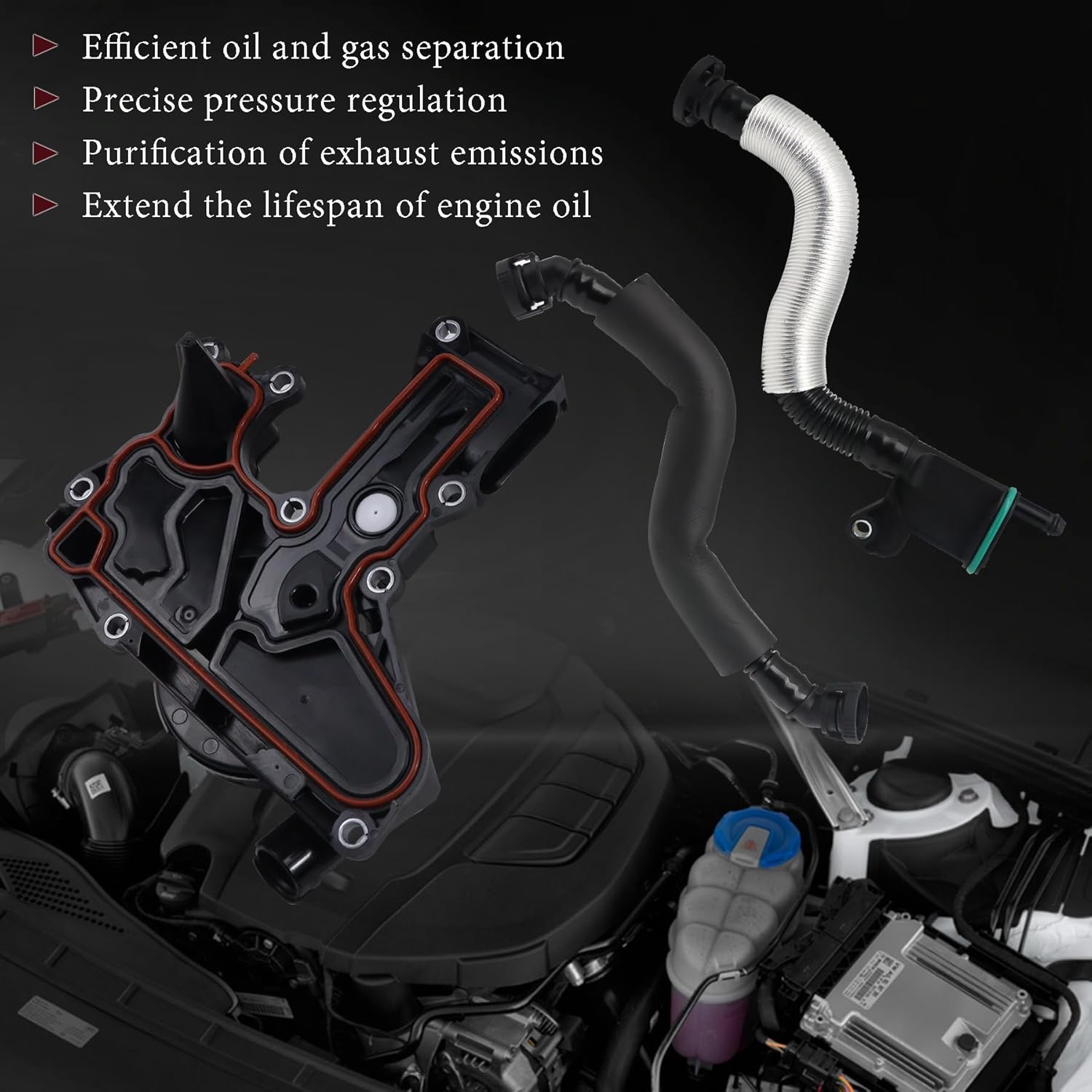 06H103495AE PCV Valve Engine Crankcase Vent Valve Oil Separator With Valve Breather Hose Kit Fit for 2012-2018 Audi A4 A5 A6 Q3 Q5