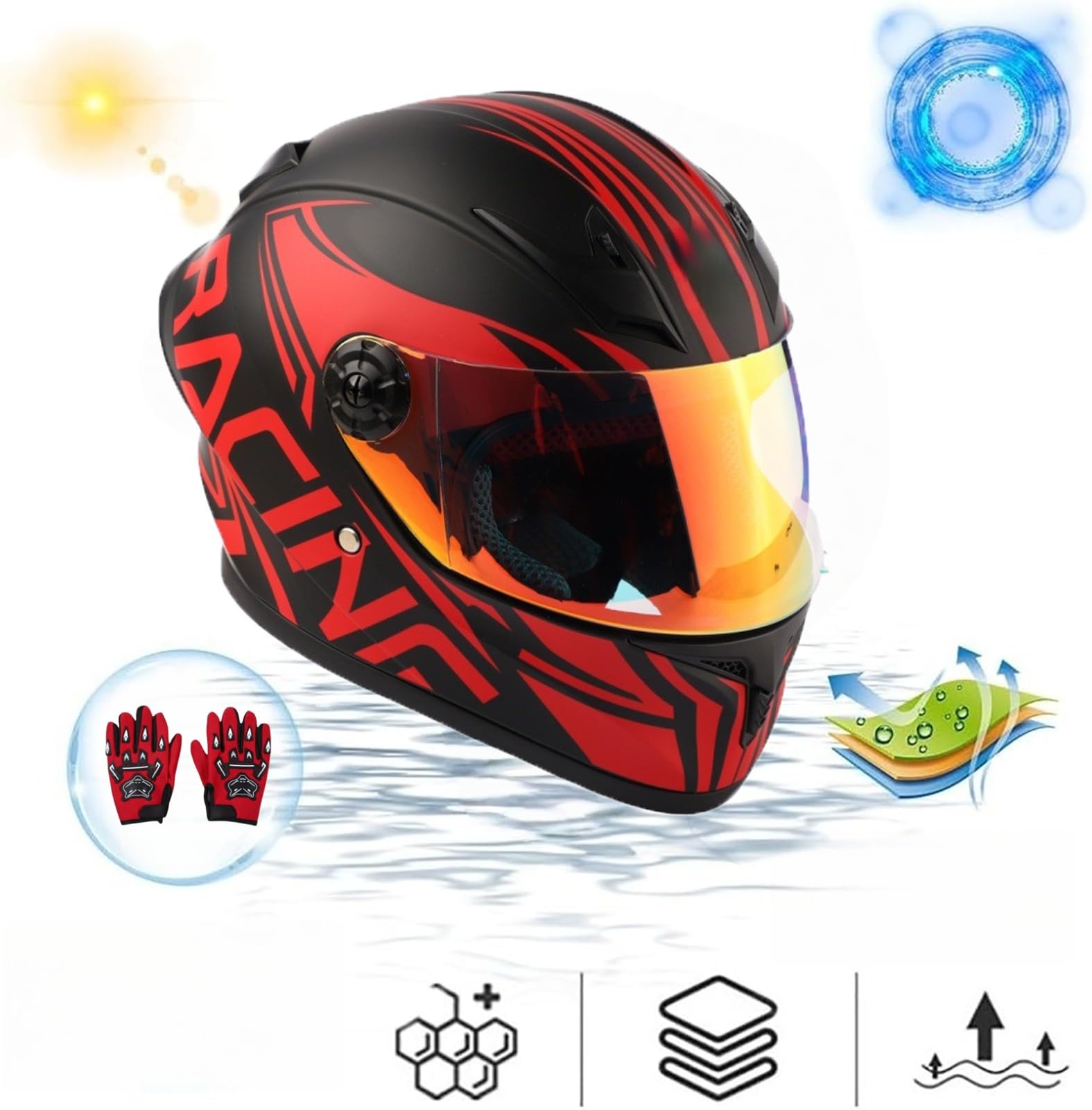 Kask integralny, kask dziecięcy z certyfikatem ECE 2205, kask dla małych dzieci, do rowerów elektrycznych, skuterów, gokartów, motorowerów, dzieci, z rękawiczkami