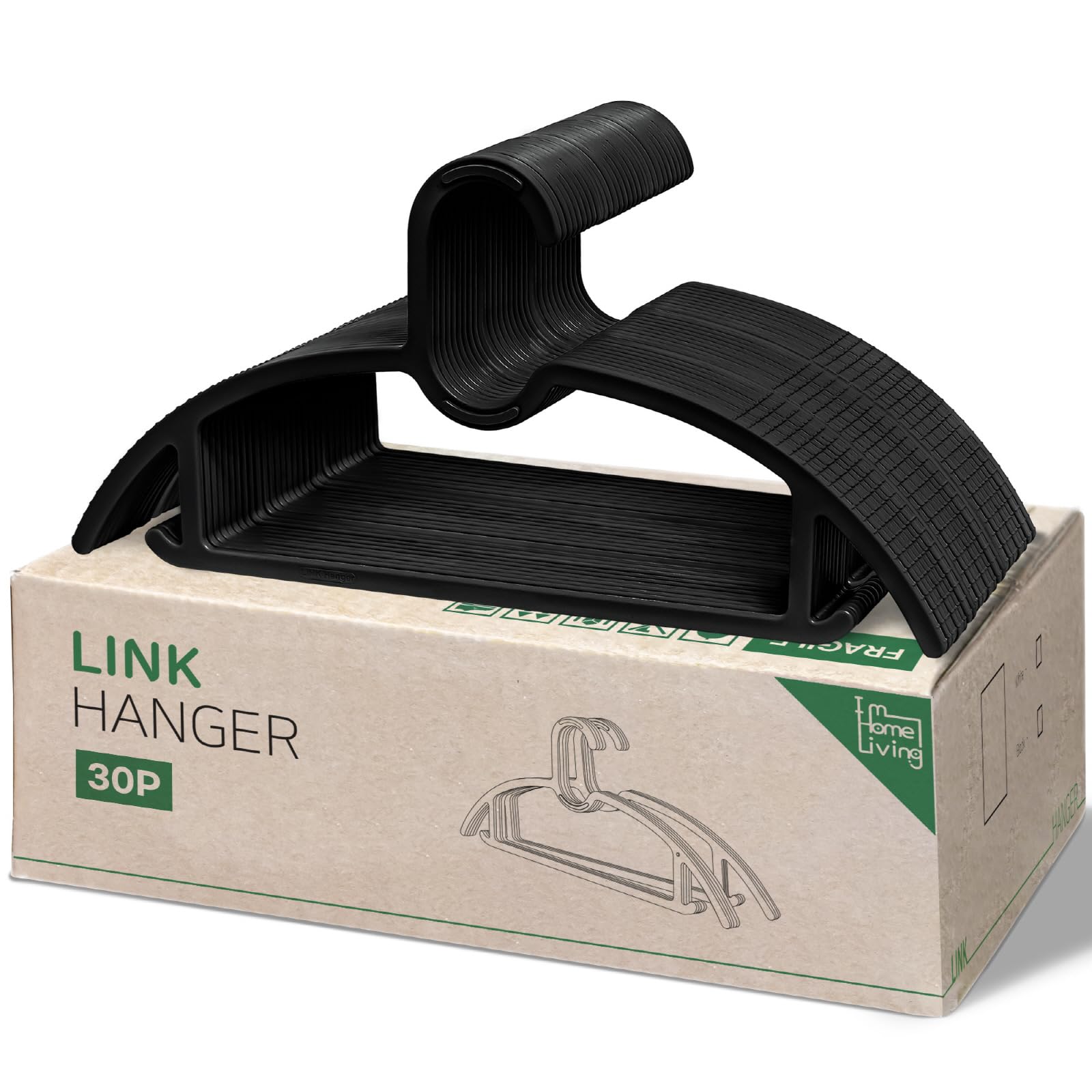 Compact Interlocking Hangers – 15in (38cm) Slimline Space-Saving Hangers – Perfect for Light Clothing, Small Sizes, Dorms, Apartments & Travel (Black, 30)