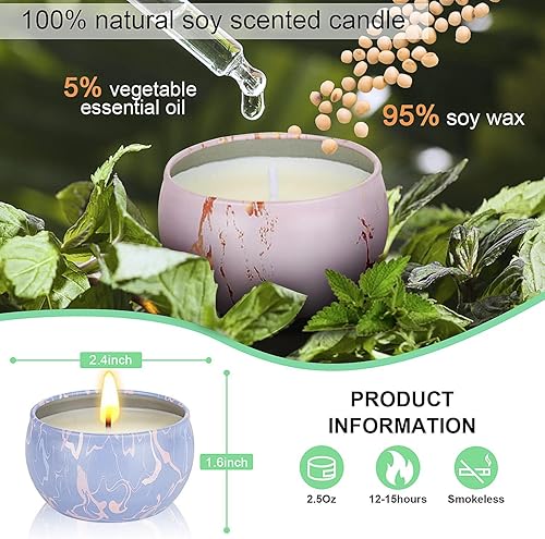 Miniatura 3 de Velas perfumadas de regalo para mujeres, paquete de 9 velas de aromaterapia de mármol de 2.5 onzas, cera de soja natural, regalo para el día de la