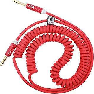 Coiled Guitar Cable Electric Instrument Cable 10 ft Curly Instrument Cable Coil Guitar Cable Stretchable Straight to Straight Dual Straight Plugs (Red)
