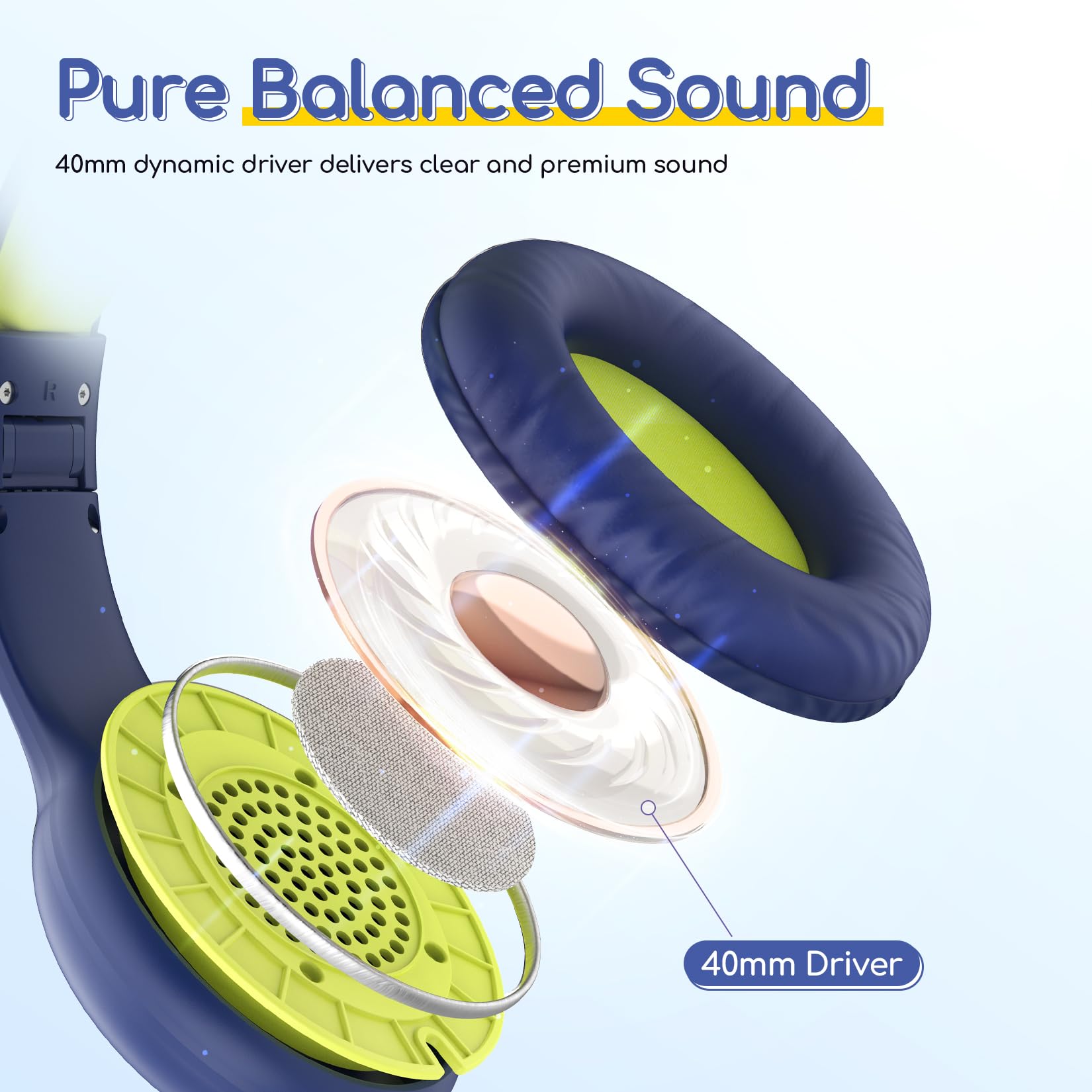 EarFun K1 Kids Headphones Wired with Mic, Volume Limit Headphones for Kids view 2