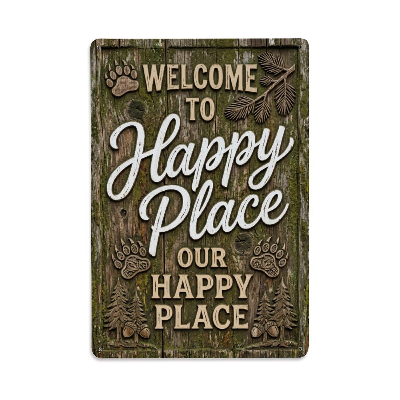 Welcome To Our Happy Place Cabin Retreat 1 Vintage Metal Tin Sign Plaque Wall Decor for Cafe, Club, Garden Metal Poster 8x12Inch