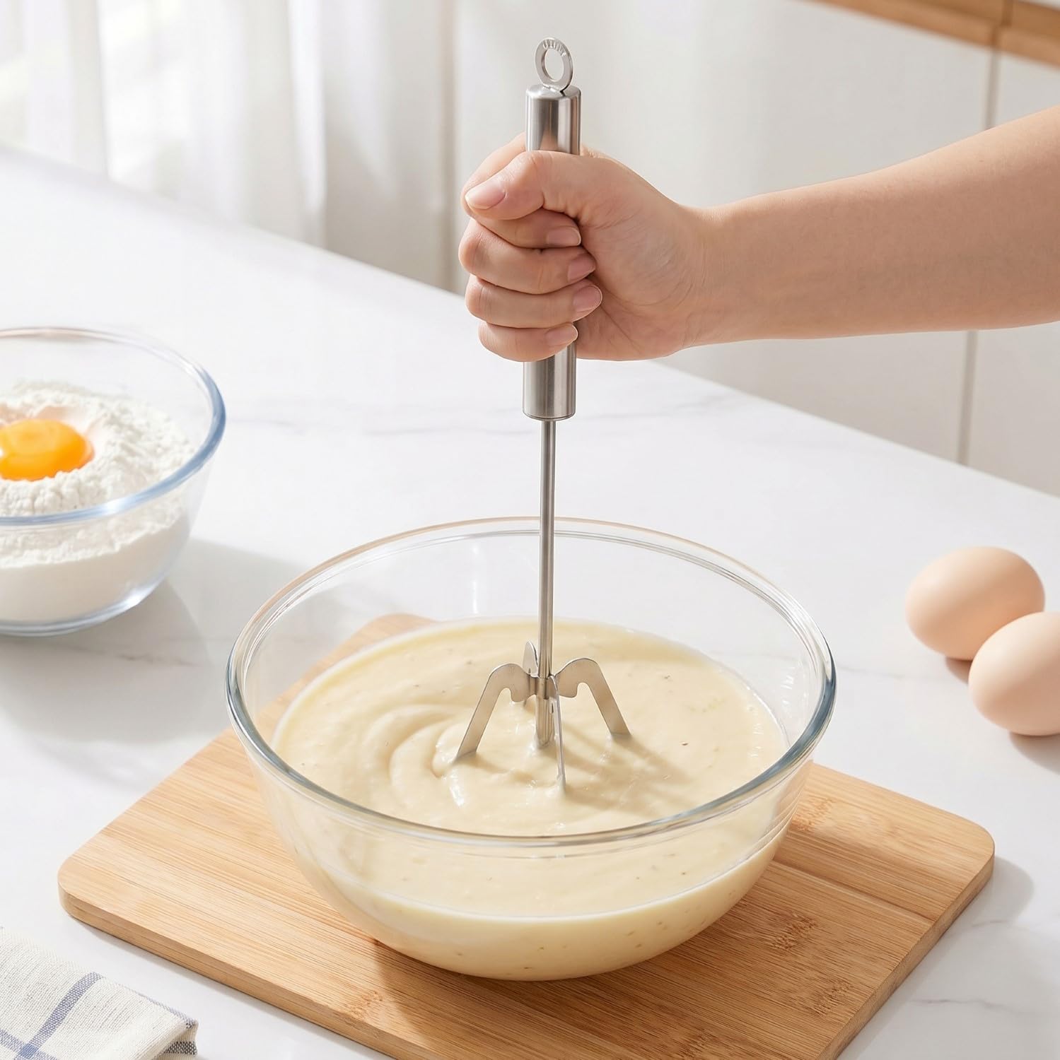 Nestasia Stainless Steel Hand Whisk - Multipurpose Hand Press & Release Buttermilk Churner | 100% Food-Safe Manual Mixer & Blender for Lassi & Chaas - Rust Resistant Egg Beater & Milk Frother