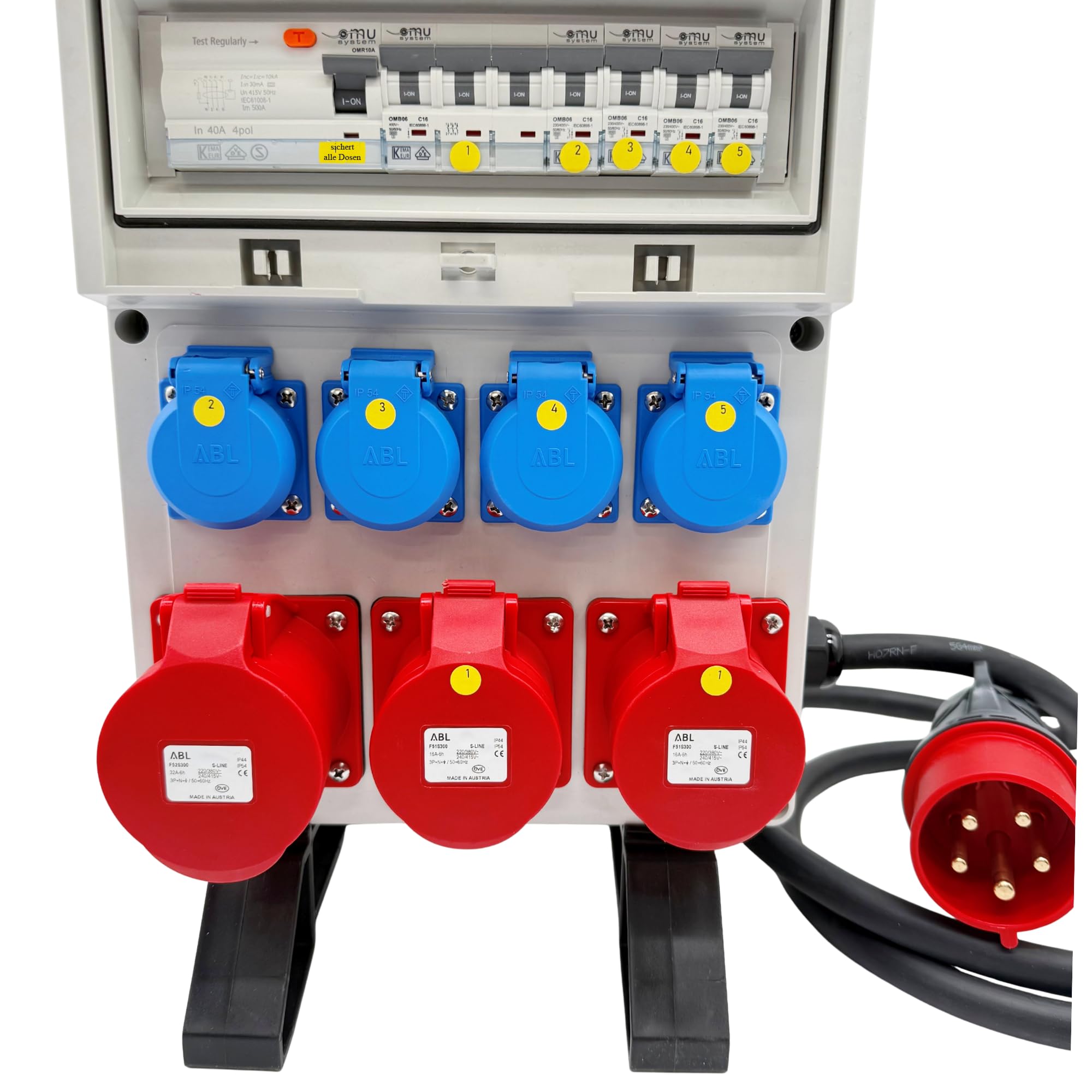 CEE Standverteiler SVT-1 32A Zuleitung Baustromverteiler 1x32A / 2x16A / 4x230V mit LS und FI