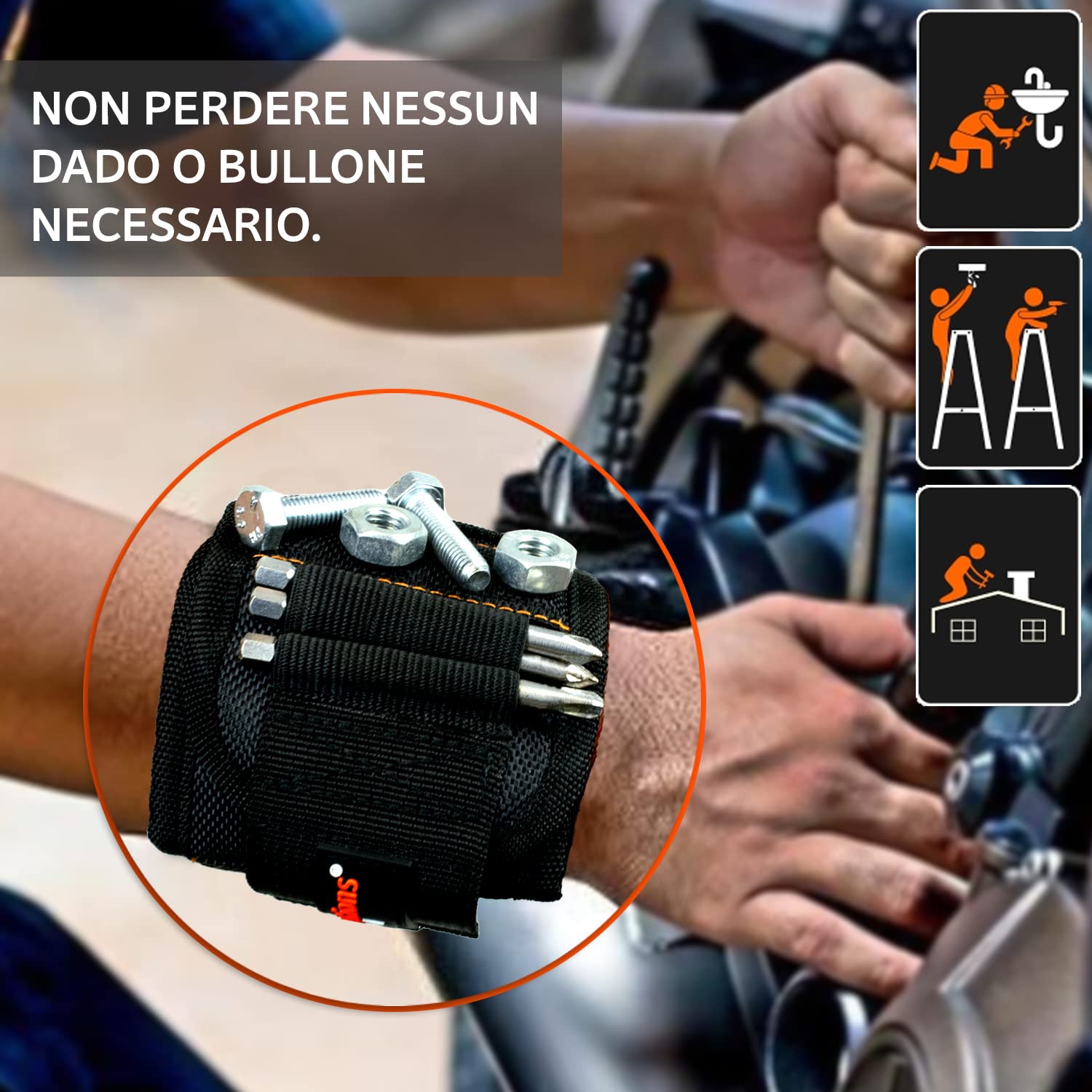 Regali per uomo, bracciale magnetico artigiano comprensivo di stick magnetico e matita per contenere viti e chiodi, idee regalo per la festa del papà, festa dell'uomo, compleanno, papà, gadget.