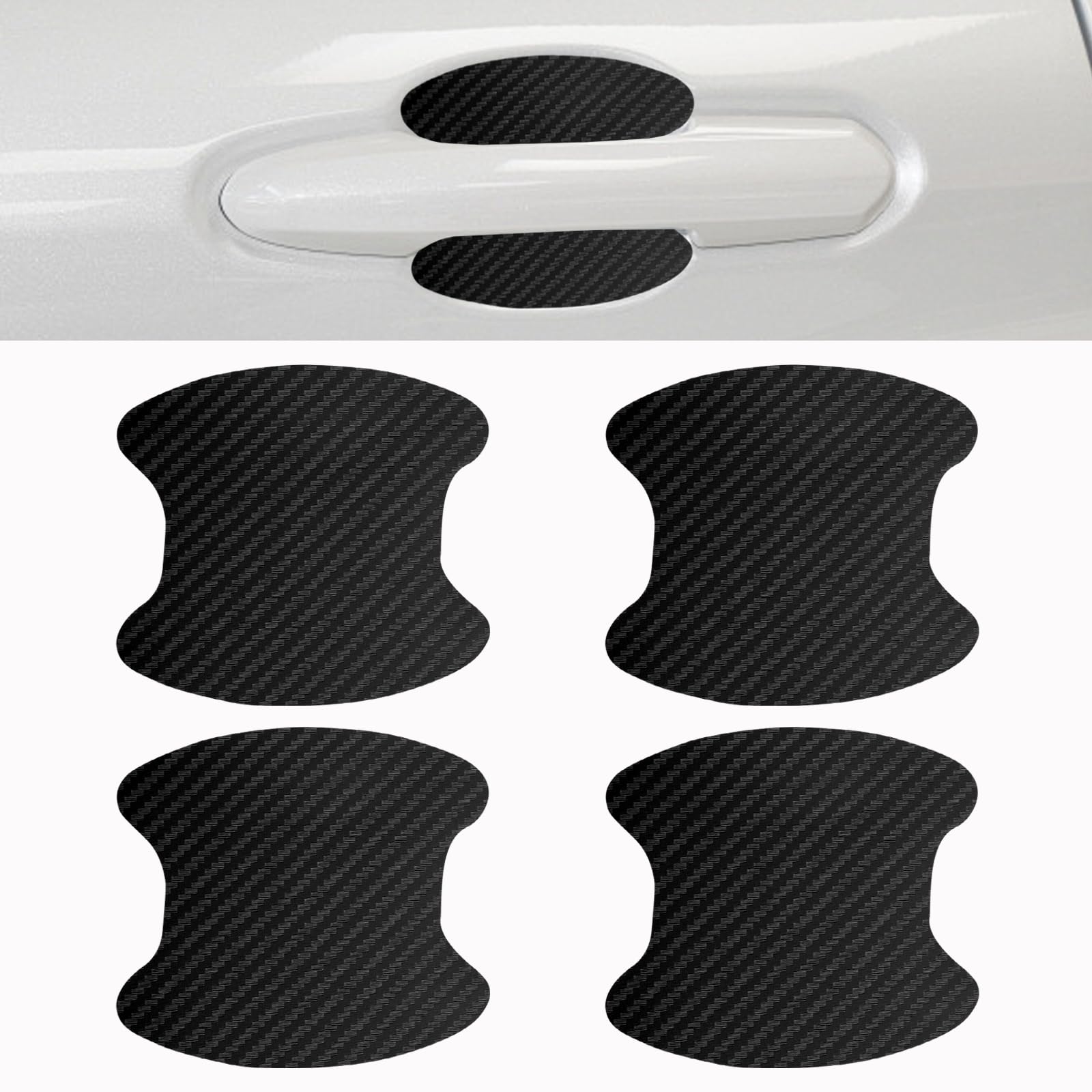 VAGCARS 4PCS Carbon Fiber Handle Protection Stickers, Anti-Scratches Auto Door Handle Protective Film, Universal Paint Cover Guard Stickers for Most Car Handles (Black)