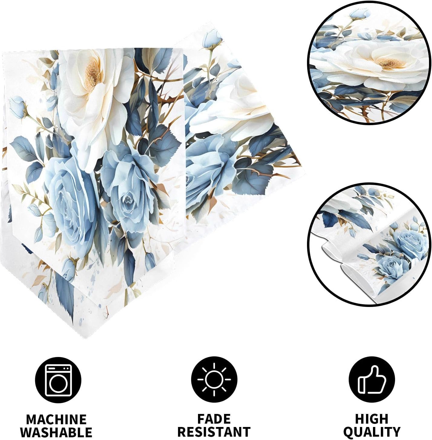 ALAZA Double-Sided Blue White Flowers Table Runner 14x108 Inches Long,Table Cloth Runner for Wedding Birthday Party Kitchen Dining Home Everyday Decor