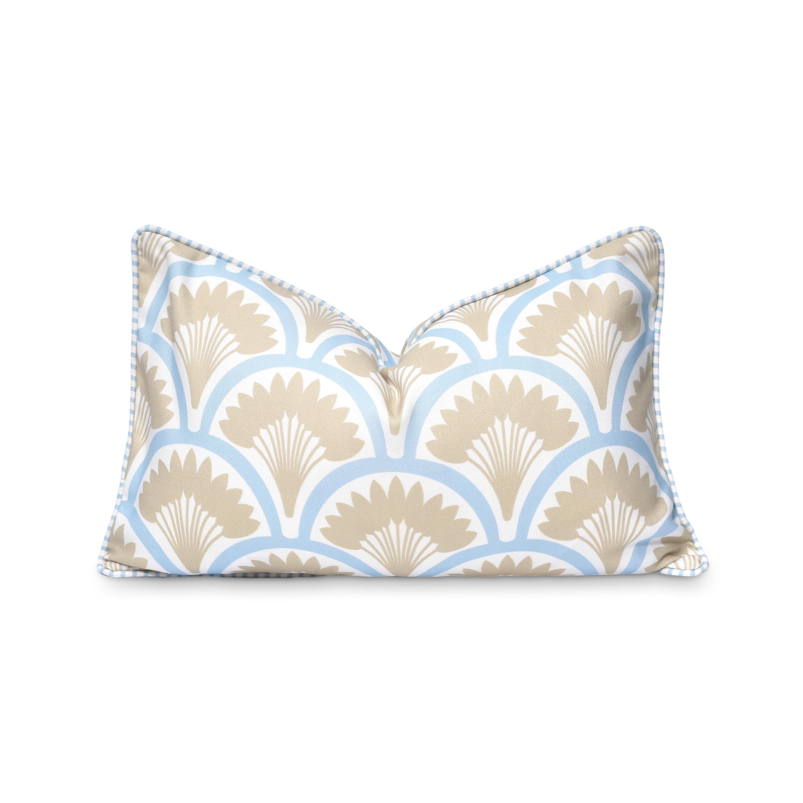 Hofdeco Premium Coastal Patio Indoor Outdoor Lumbar Pillow Cover Only, 12"x20" Water Repellent for Backyard, Couch, Baby Blue Tan Print Tropical