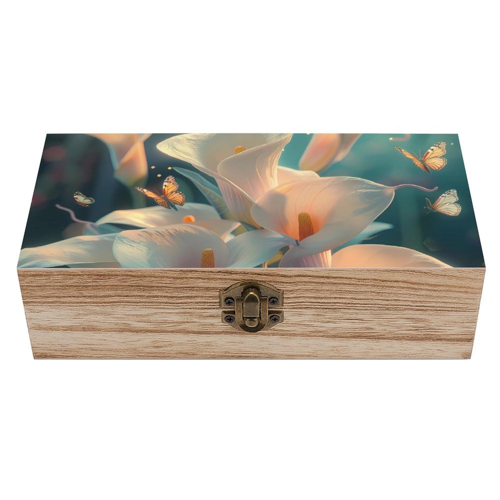 Smazdfxx As Pic Calla Lilies And Butterfly Keepsake Box – Elegant Wooden Lock Box With Floral Art