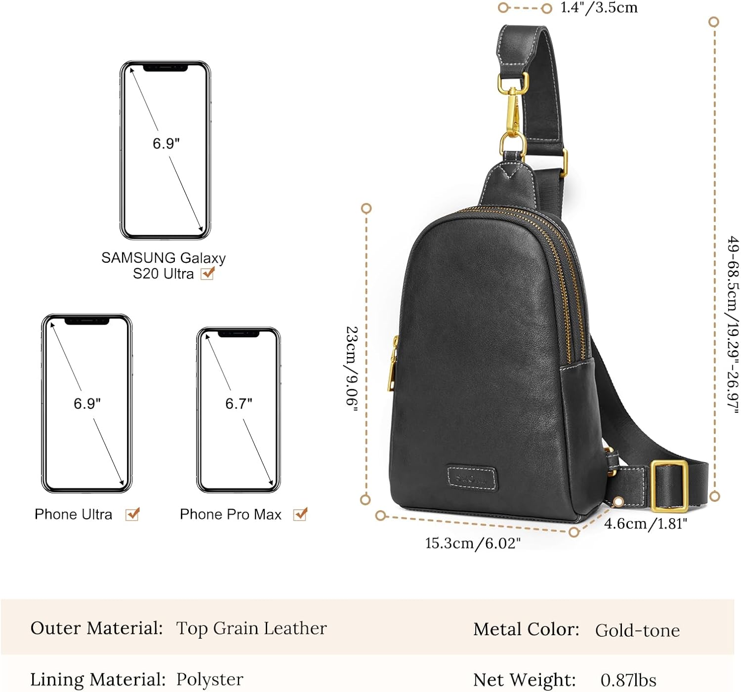 S-ZONE Leather Crossbody Bags for Women Sling Bag RFID Anti Theft Shoulder Purse Fanny Pack | Leather, RFID Anti Theft - Image 3